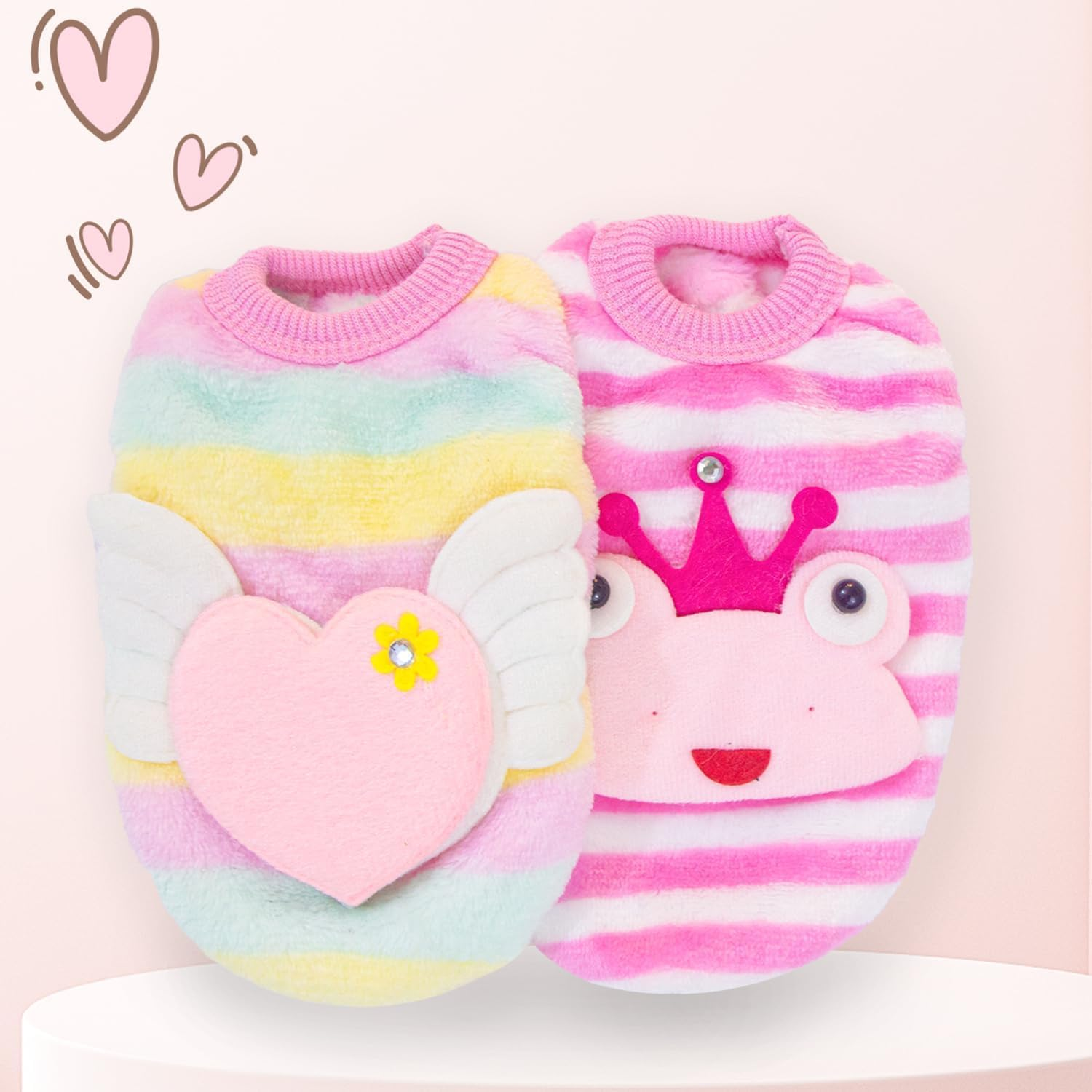 2 Pieces Teacup Dog Clothes Dog Sweaters for Small Dogs Girl Winter Cute Warm Puppy Sweater Extra Small Dogs Clothes (Angel Wings+Crown Frog, XXS) image number 3