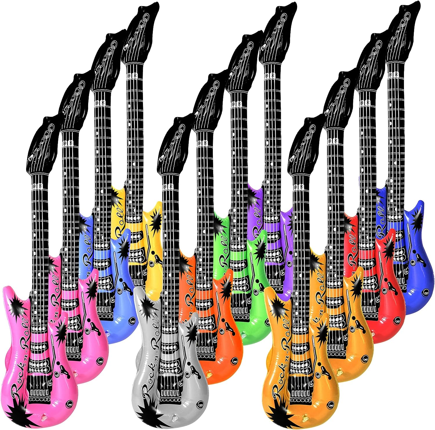 NOVELTY PLACE 12Pcs Inflatable Guitar Toy for Kids - Blow up Guitars Inflatable Rock Star Guitar Toy Assorted Colors, Kids Birthday Party Decoration Gift Musical Concert Themed Party Favor image number 6
