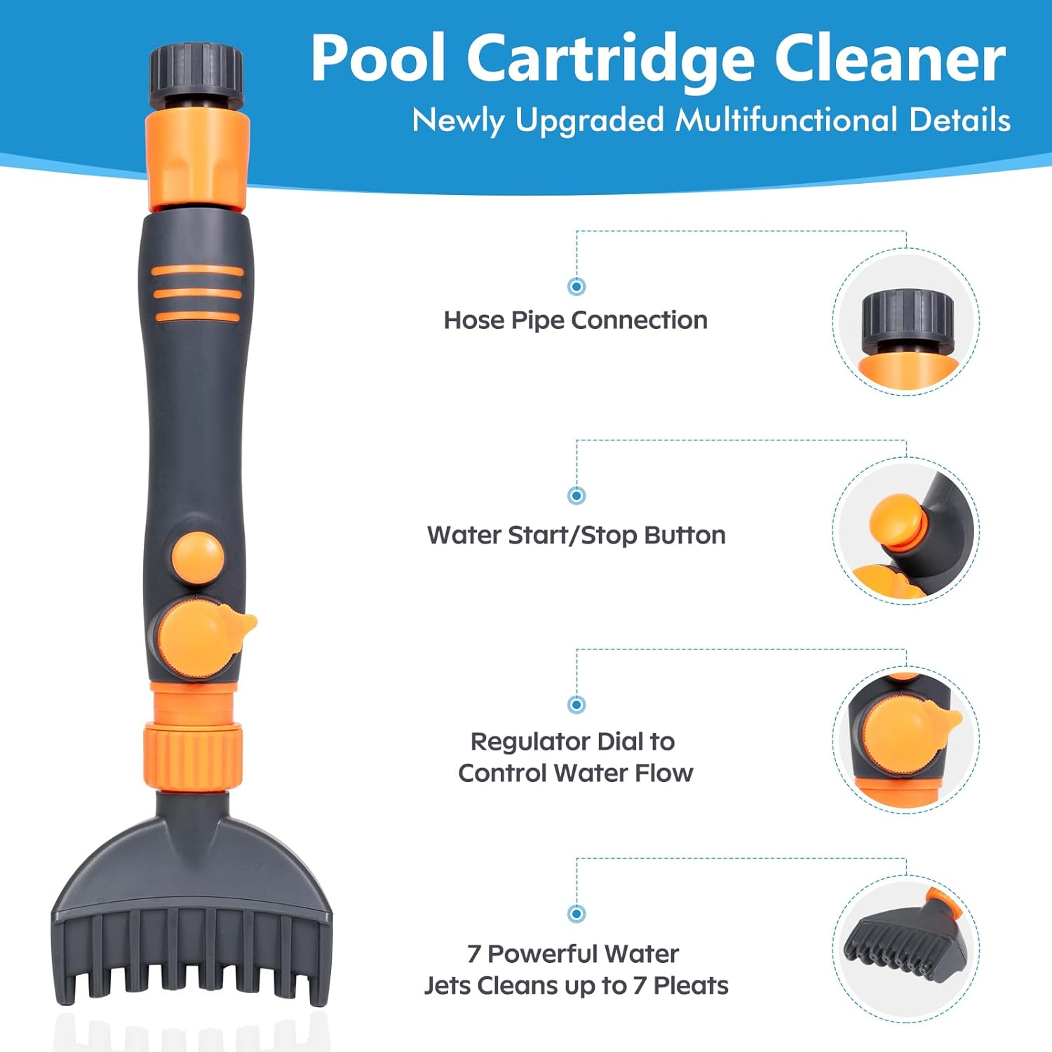 Pool Cartridge Filter Cleaner, Spa Filter Cleaner for Hot Tub Pool, Sturdy & Durable Comb Pool Filter Cartridge Cleaning Tool for Hot Tub, Clears Leaves, Debris, Filter Cartridge for Pool image number 2
