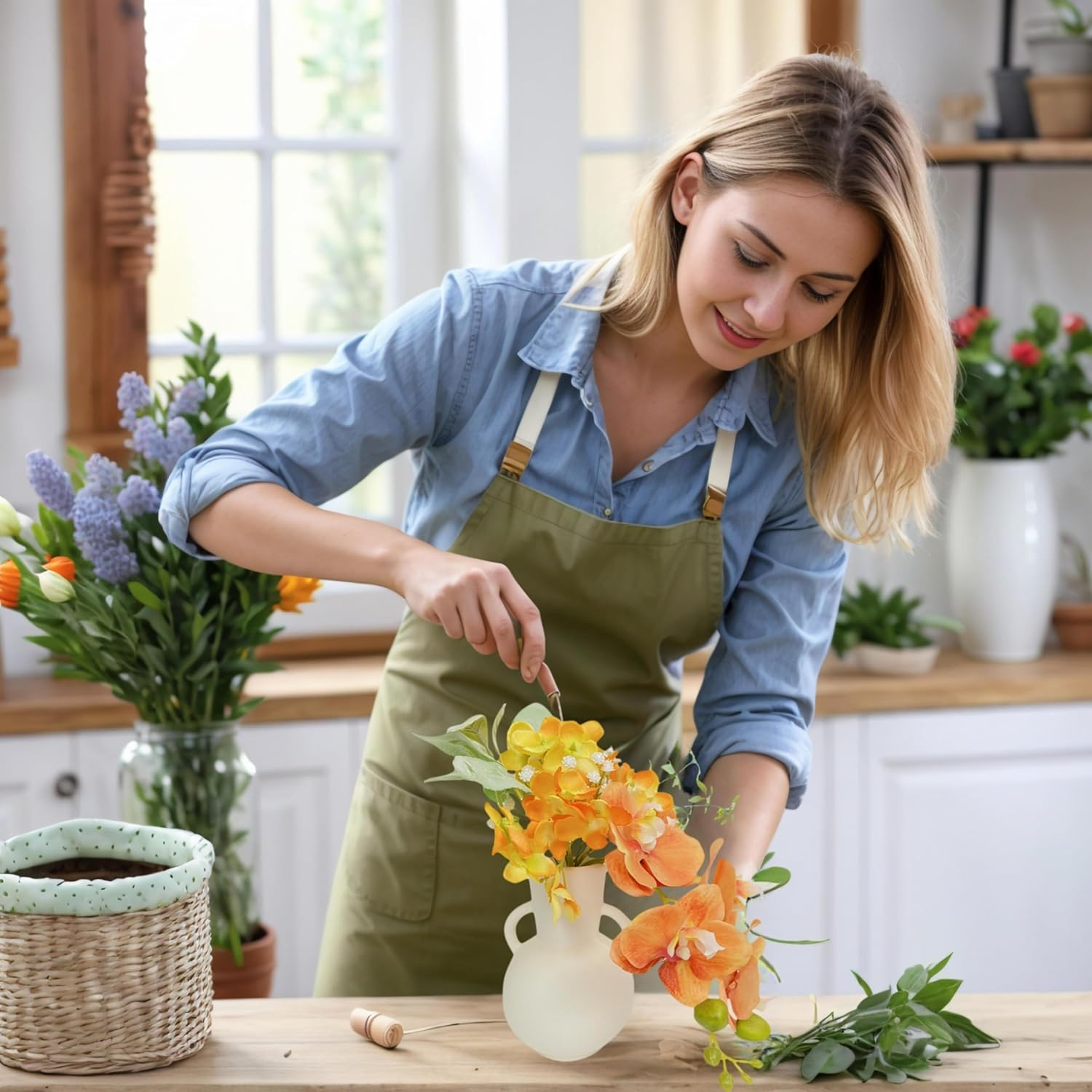 Noristyle Artificial Flowers for Decorations, Fake Flowers Orchid with Vase for Office Desk Table Decor for Women, Her, Girlfriend, Birthday Gifts - White image number 6