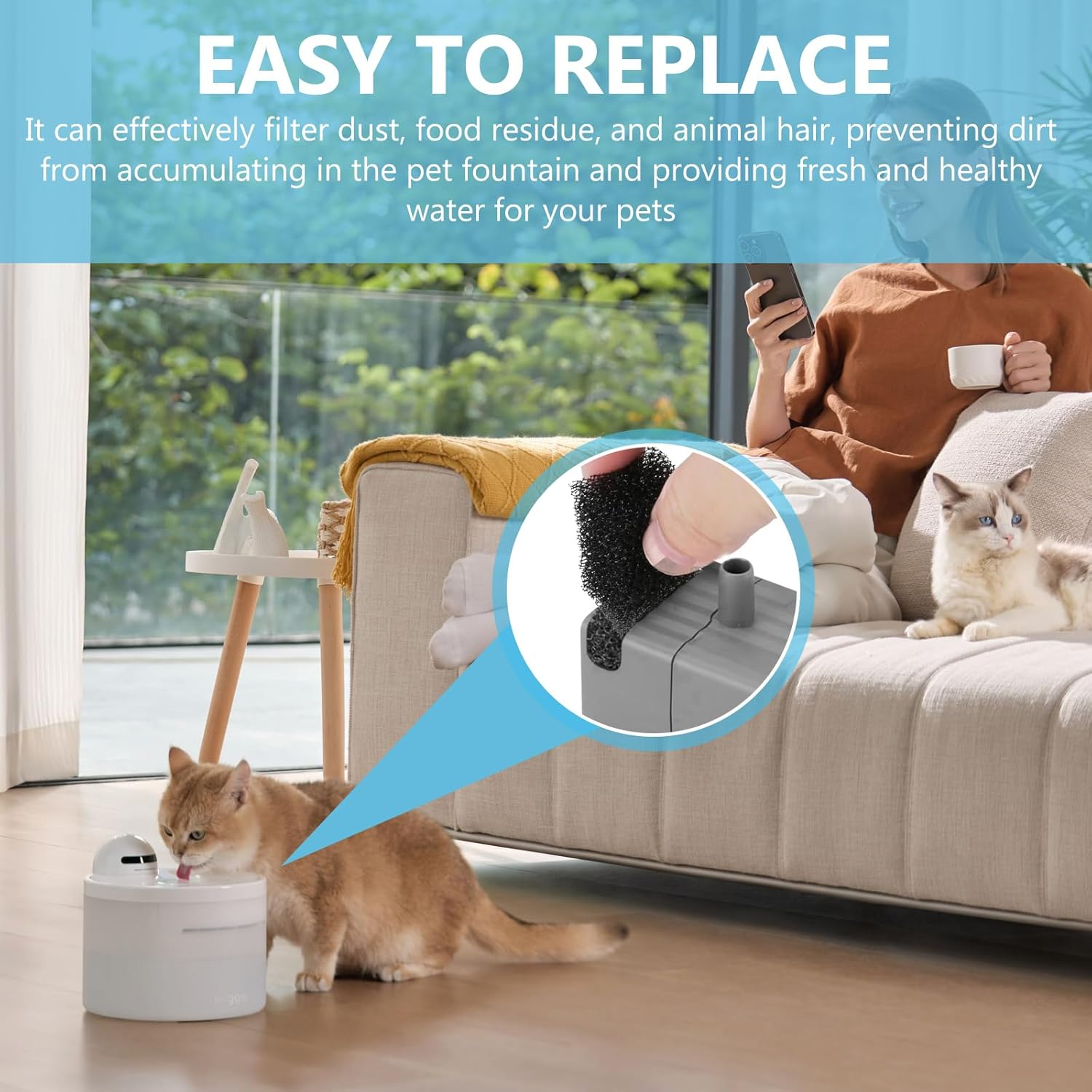 20Pcs Replacement Foam Filters for Pet Water Fountain | Compatible with PETKIT Eversweet 3 Pro, Solo 2 & Solo SE Cat Fountains | Keep Drinking Water Clean & Fresh image number 2