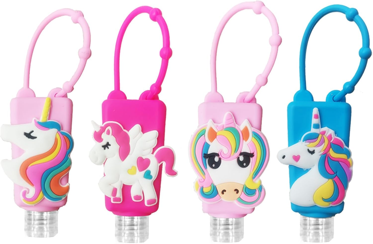Color Land 4Pcs Unicorn Kids Empty Travel Bottles for Toiletries Detachable Hand Sanitizer Holder with Silicone Case Leak Proof Travel Size Cartoon Cute Essentials Toiletries Refillable Containers