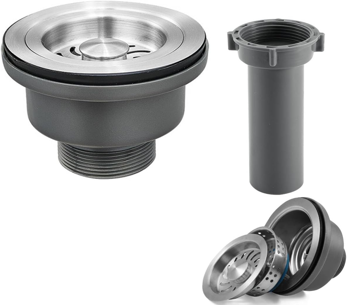 Qruilantu 3-1/2'' ﻿Kitchen Sink Drain Kit Sink Drain Basket Sink Drain Assembly 304 Stainless Steel Sink Strainer Drain Basket Replacement Fit Standard Sink Drain Hole