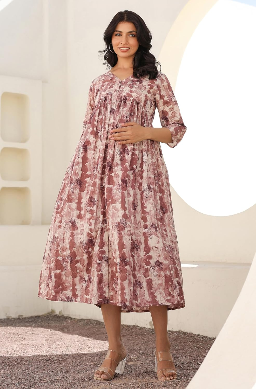 Janasya Maternity Nursing Dress with Breastfeeding Feature for Pre and Post Pregnant Women image number 2