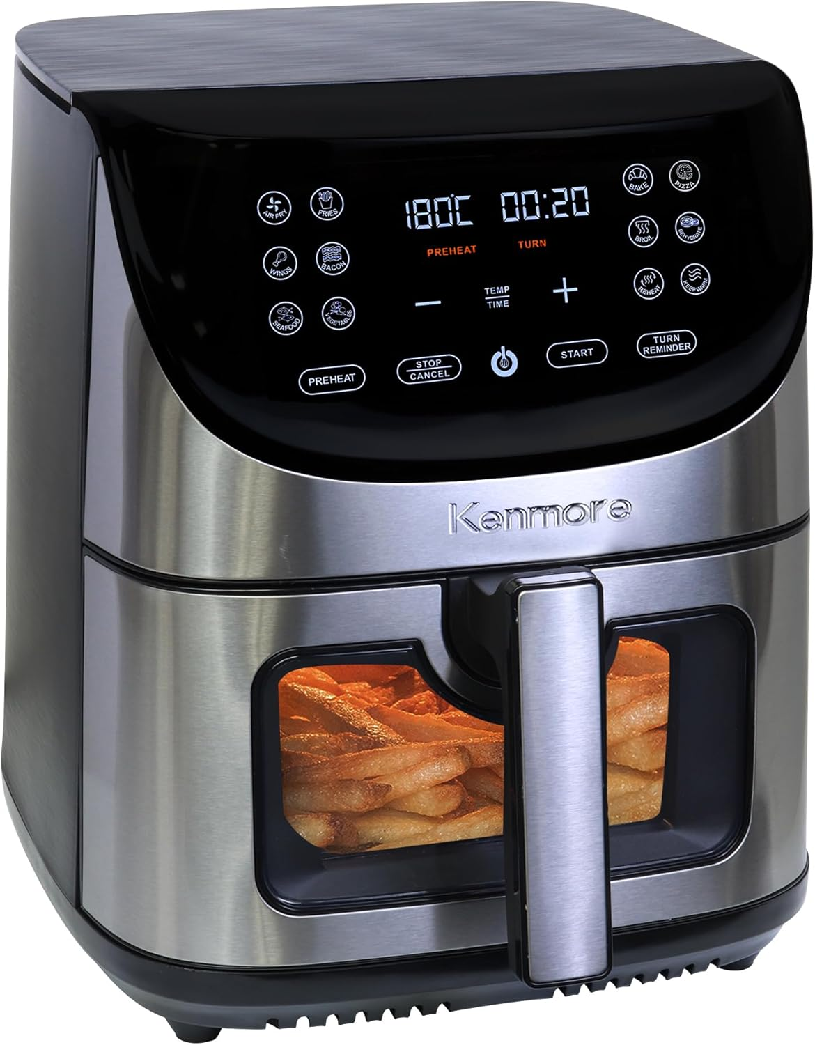 Kenmore 7.8L Air Fryer, Family Size, 1700W, 12 Preset Cooking Functions, Digital Touch Screen, Programmable Temperature & Timer, Viewing Window, Roast Bake Broil Dehydrate Reheat, Stainless Steel image number 2