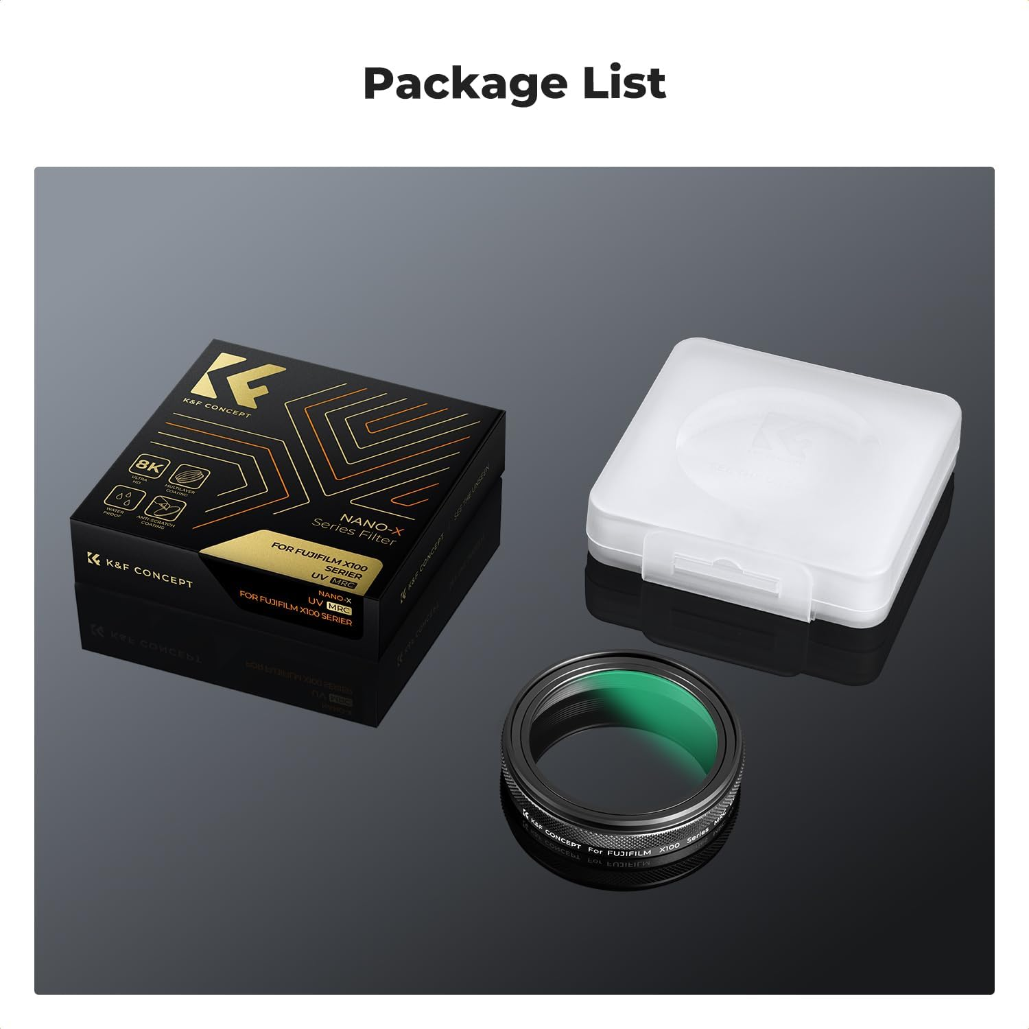 K&F CONCEPT MC UV Protection Camera Lens Filter (Black Frame) for Fujifilm X100 Series Accessories-X100/X100F/X100S/X100T/X100V/X100Vi, 28 Multi-Coatings Waterproof HD Optical Glass UV Filter - Silver image number 3