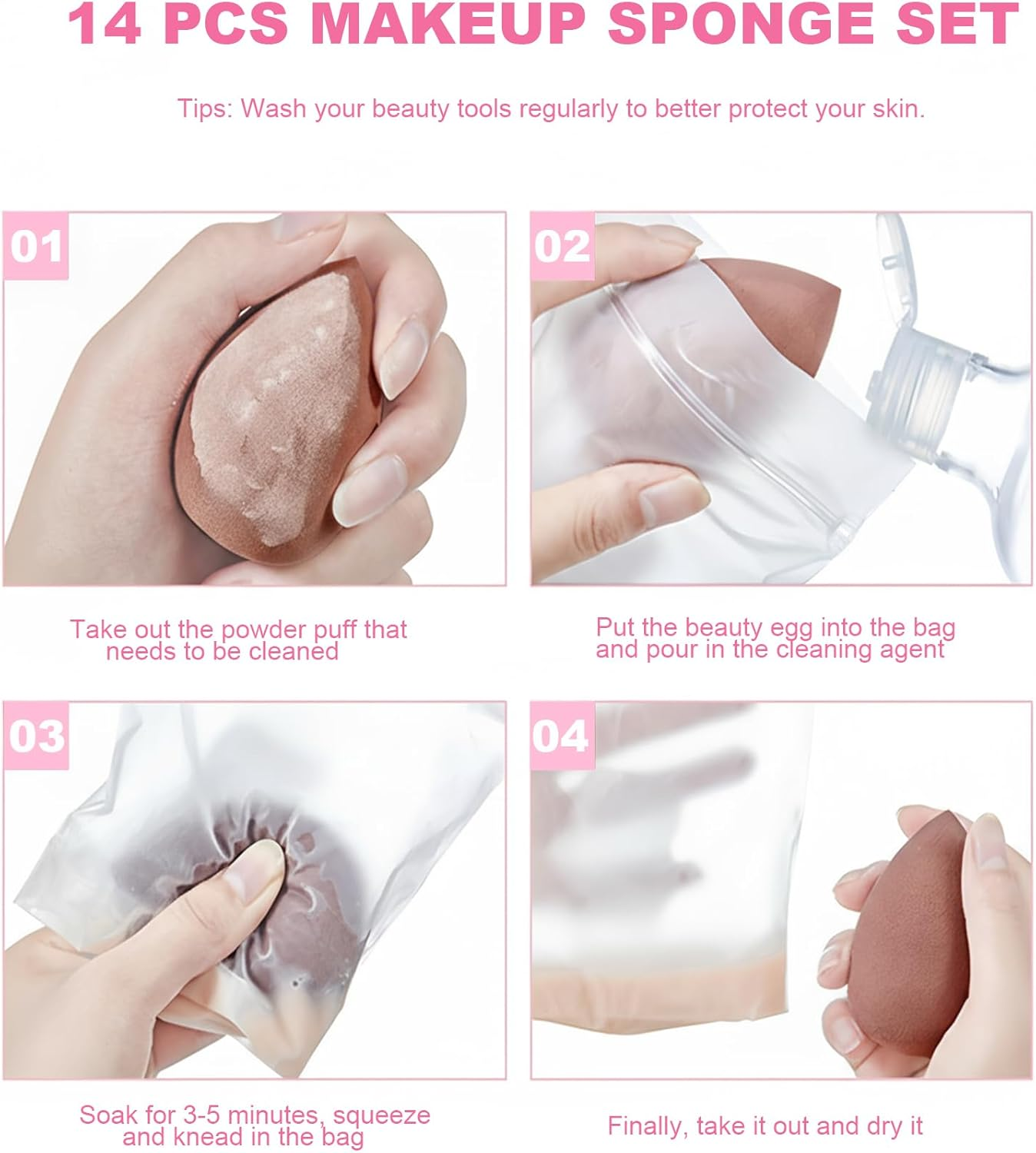 14 Pcs Makeup Sponge Set - Latex Free Blender Beauty Sponges for for Foundation, Liquid, Powder,Flawless Face Makeup Multi-Colored Foundation & Powder Applicators (Brown) image number 6