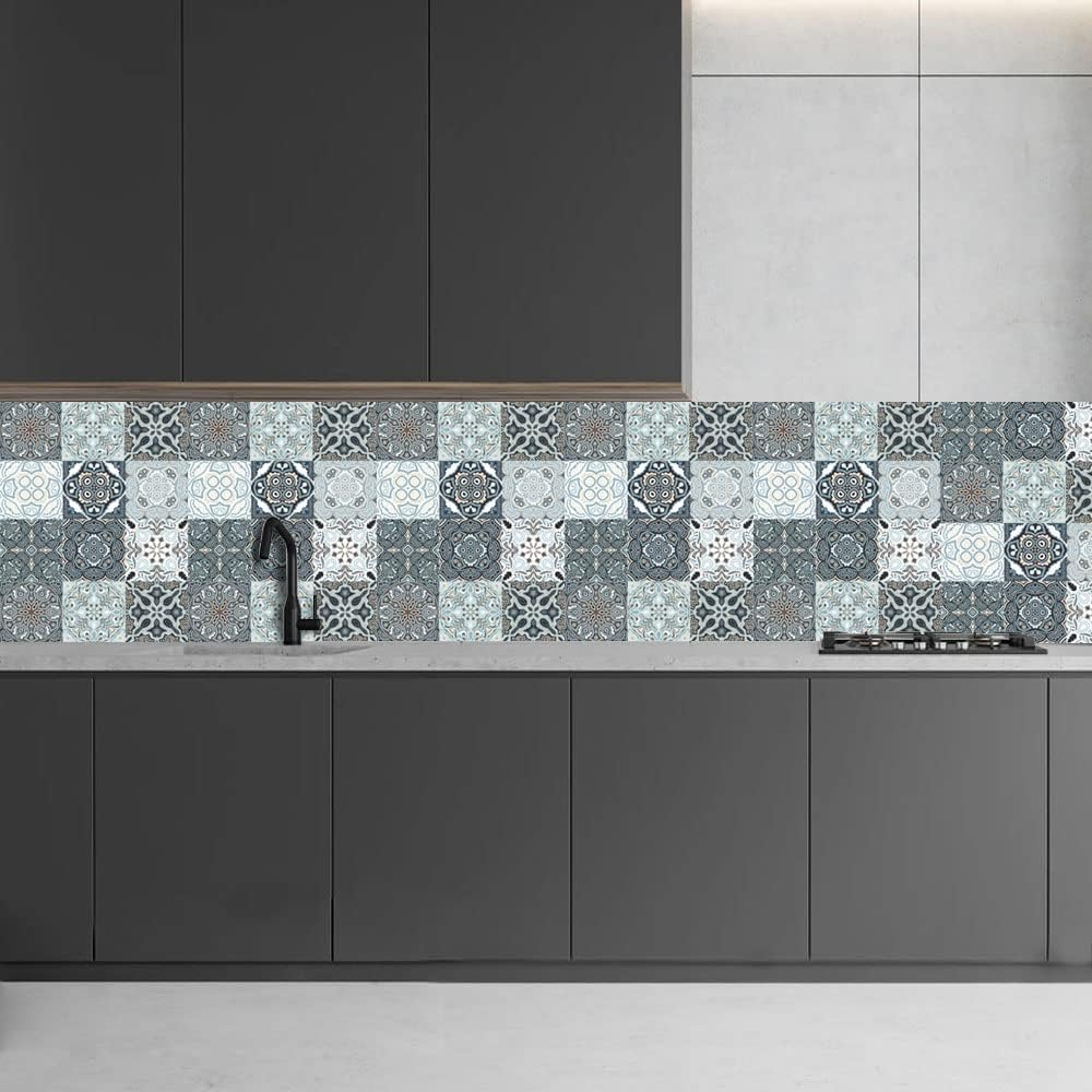 20 Pieces Moroccan Peel and Stick Self Adhesive Tile, Tile Stickers Decals, Removable Decorative Tile Stickers, Waterproof Backsplash Tile Stickers for Kitchen Bathroom image number 5