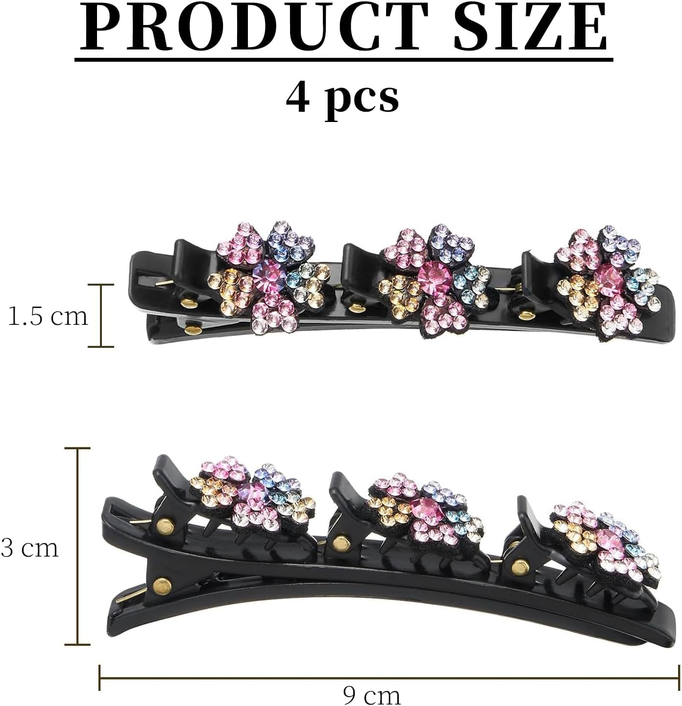 Pack of 4 Crystal Hair Clips Women - Flower Hair Clips, Five Leaf Clover Hair Accessories, French Hairpin, Flower Clip for Updo & Bridal Jewellery image number 5