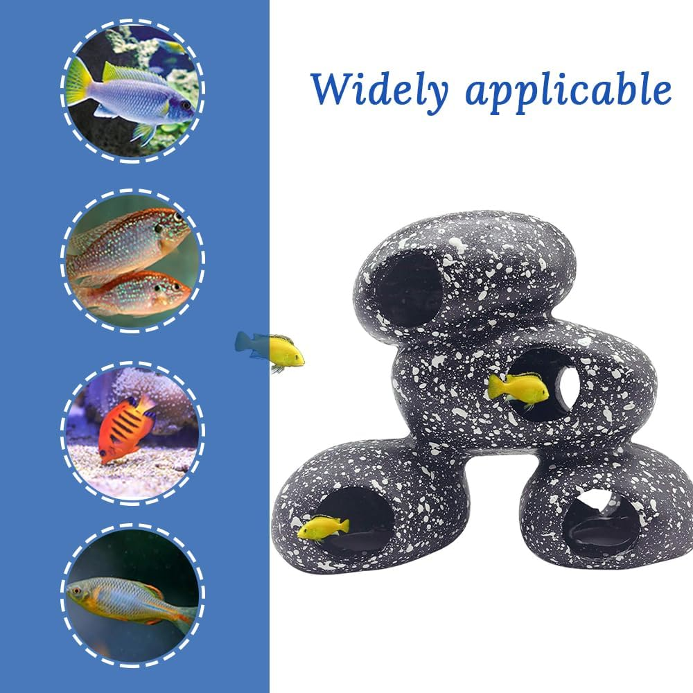 Aquarium Stone Hideout Decoration, Fish Tank Landscaping Decoration, Betta Fish Cave Hideout for Aquatic Pets Breeding, Playing, Resting, Shrimp, Dwarf Snapper (Black) image number 4