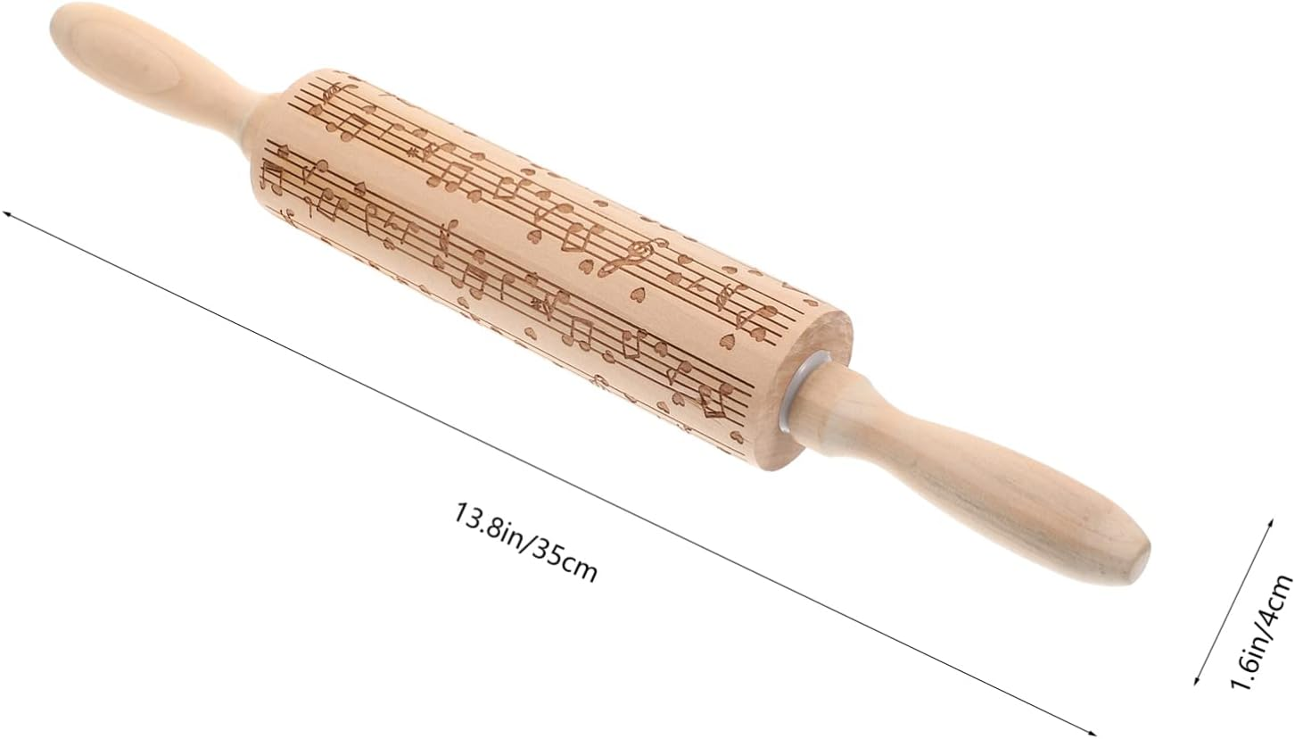 CALLARON Embossed Rolling Pin, 14 Inch Christmas Rolling Pins for Baking, Wooden Reusable Dough Roller with Music Note, Embossed Cookies Baking DIY Tool for Kids Adults Xmas Decoration image number 6