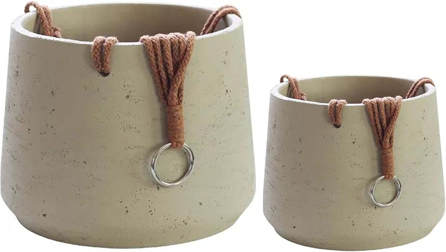 Copenhagen off White Ceramic Hanging Plant Pot Set of 2 - Includes Hanging Rope - Ceramic Cement Hanging Planters for Indoor & Outdoors - Textured Effect - Large & Medium Plant Pots&hellip; image number 4