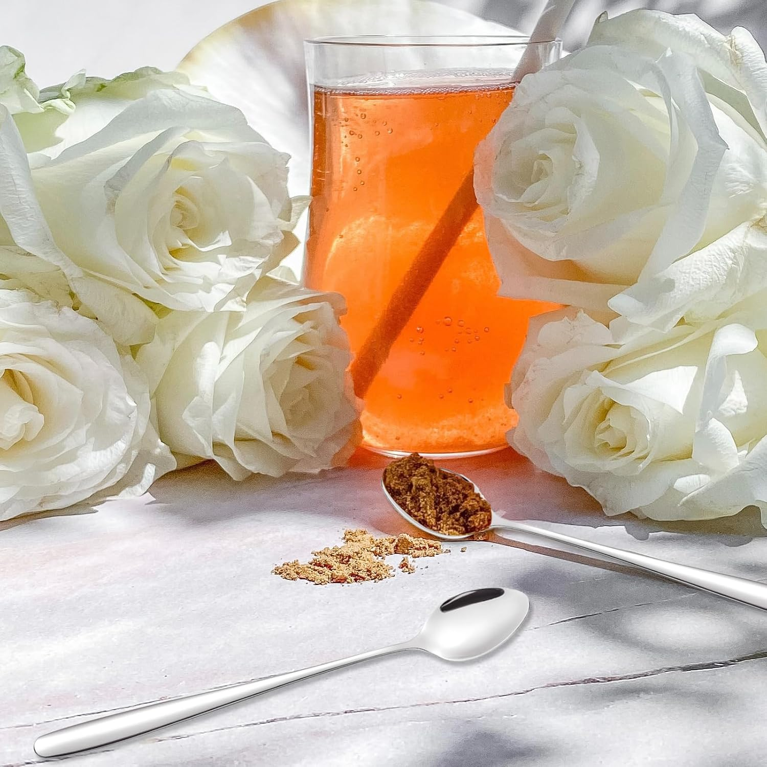 Tiokin Long Handle Teaspoons, 19.8Cm Long Iced Tea Spoons, Stirring Spoon, Coffee Spoon, Ice Cream Spoon, Stainless Steel Teaspoons, Cocktail Mixing Spoon, Set of 4