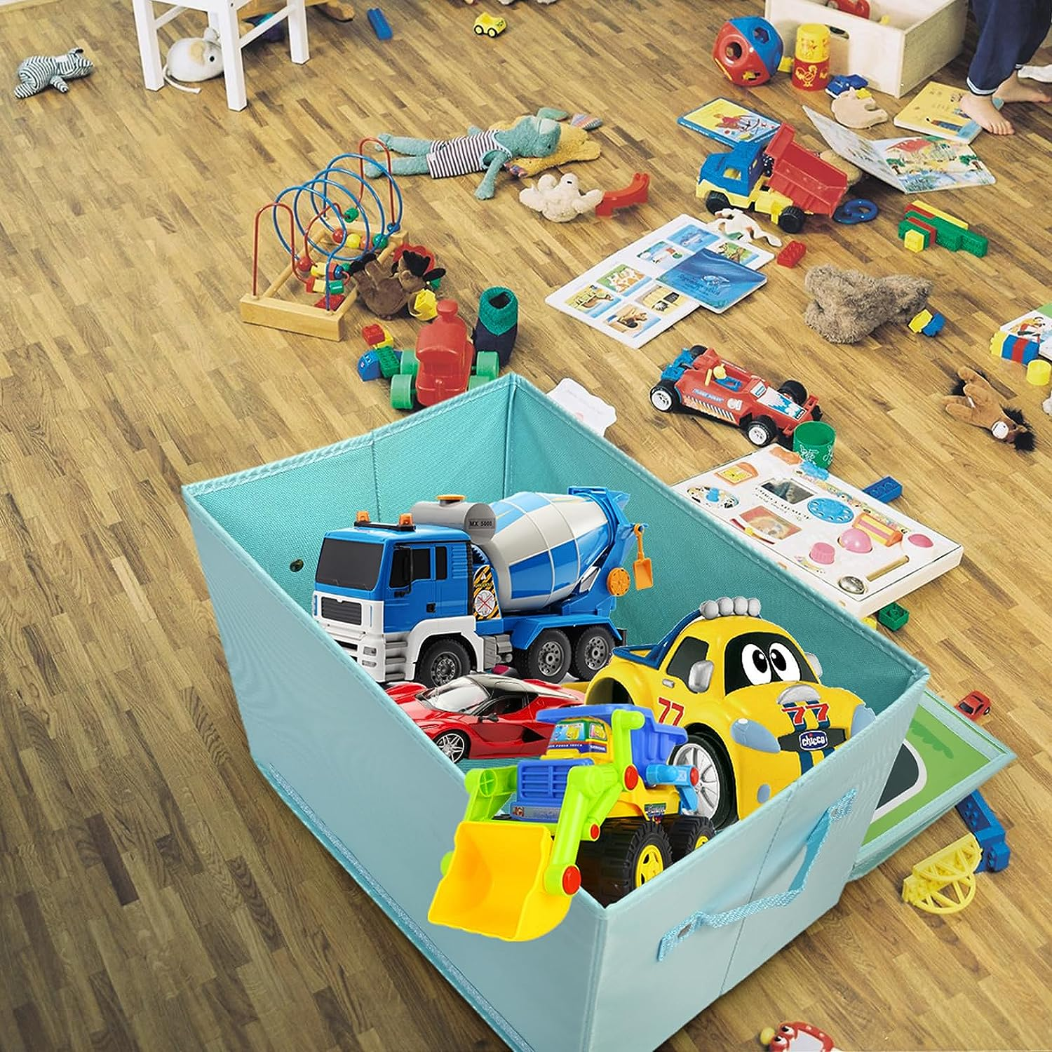 Livememory Toy Cars Storage Box Car Toys Box with Speed Roads (Not Included Cars)-Sky Blue image number 5