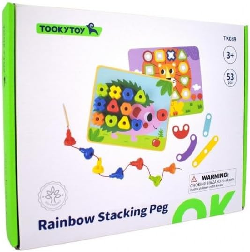 Tooky Toy Rainbow Educational Stacking Pegs Puzzle and Activity Board for Toddlers image number 2