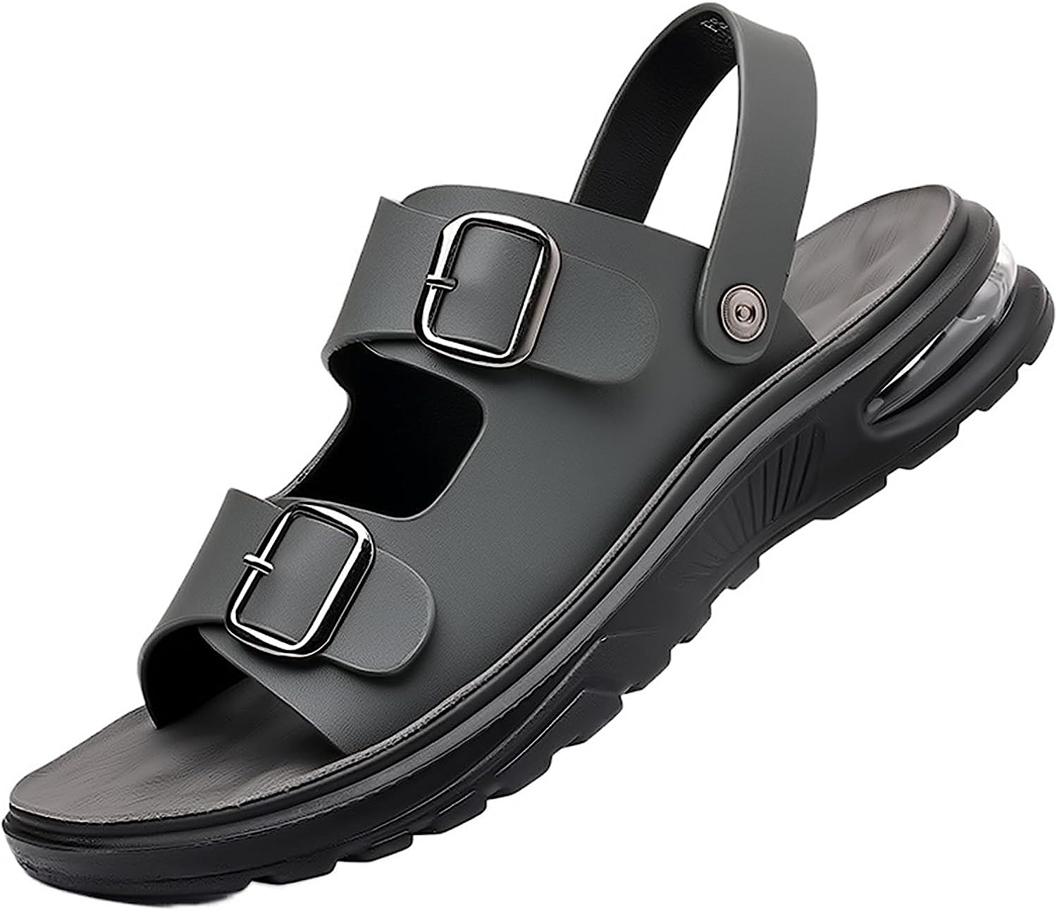 Men Leather Sandals Fashion Arch Support Non Slip Large Hollow Breathable Sandals Men Beach Shoes Hole Shoes (Color : Dark Grey, Size : 8) image number 1