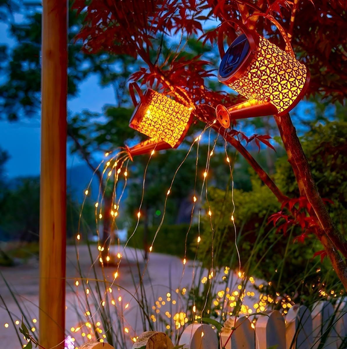 Christmas Solar-Powered Watering Can Lights Outdoor,Solar Outdoor Lights Garden, Waterfall Light,Solar Outdoor Lights Garden, IP65 Waterproof with Bracket for Pathway Yard Patio Backyard Gift image number 2