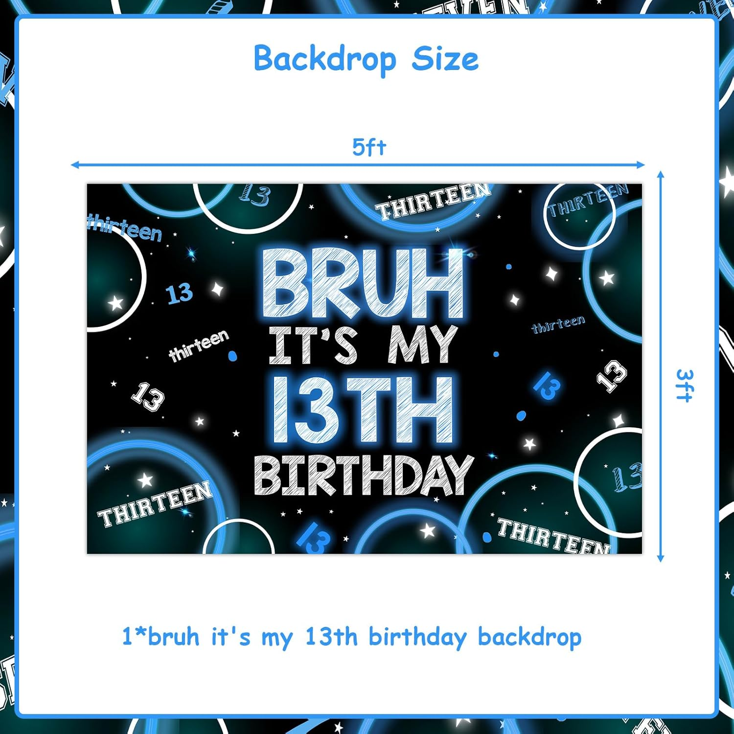Wonmelody Bruh Its My Birthday Decor for Boy 5 * 3Ft Bruh It'S My 13Th Birthday Backdrop Banner Bruh I'M 13 Teens Birthday Party Decor It&rsquo;S My Birthday Banner Blue Black Teenager 13Th Birthday Party