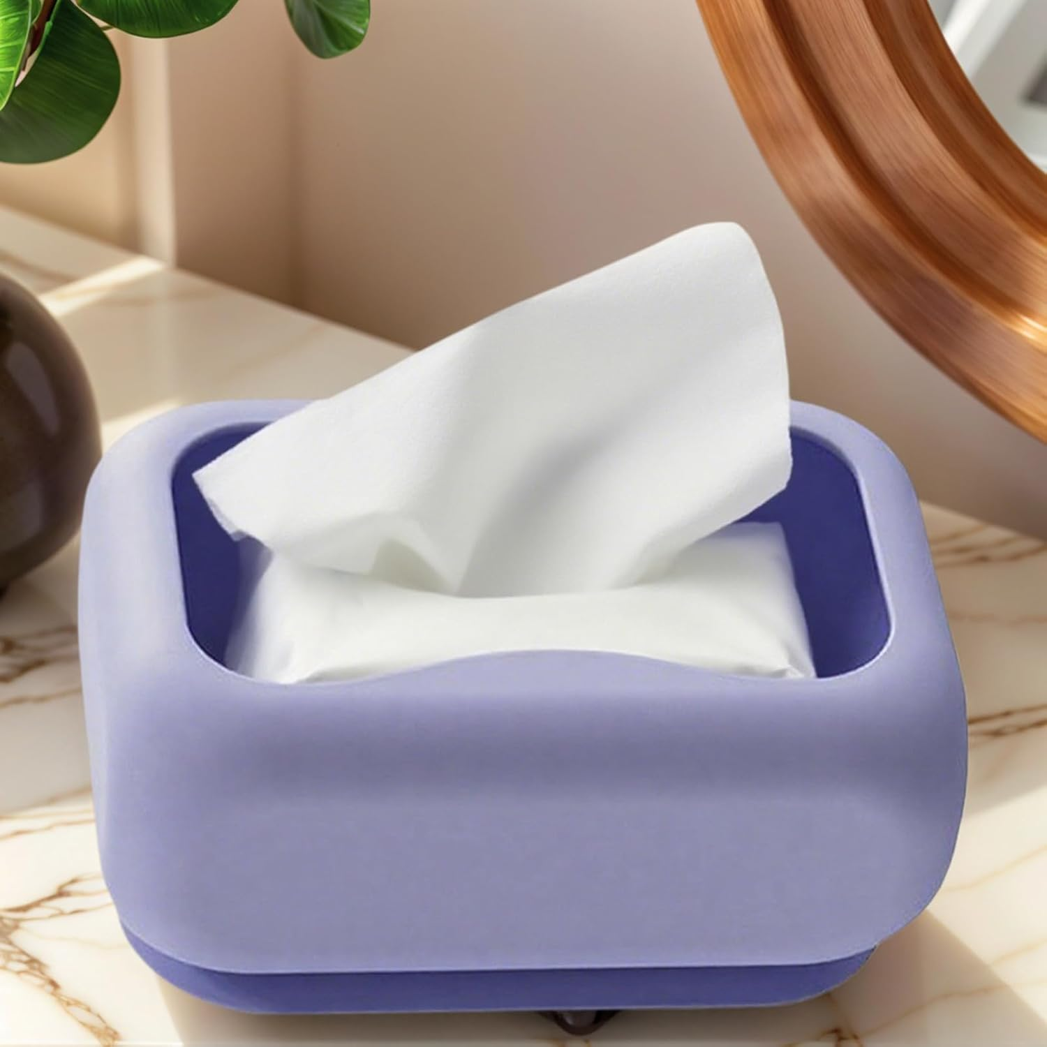 Tissue Box Cover - Modern Facial Tissue Holder with Suction Cup - Silicone Wall Mount Storage Organizer for Desk Table Living Room Apartment Bedroom Hotel Farmhouse Restaurant Car - Blue image number 4