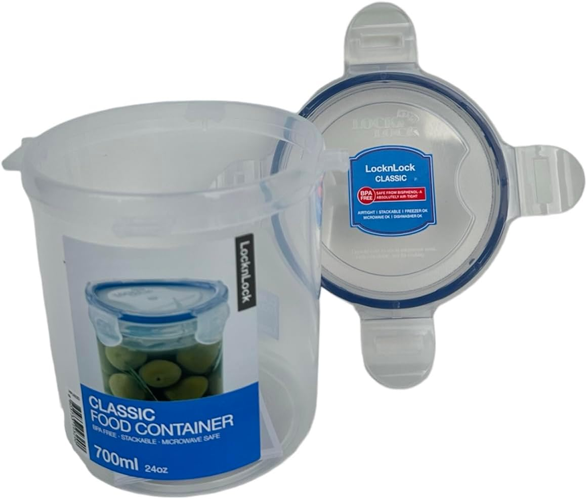 Locknlock round Tall Food Container, 700 Ml | Airtight | Leak-Proof | Patented Four-Hinge Locking System | Keeps Food Fresh | Ideal for Fridge & On-The-Go | Heat & Stain Resistant - Clear/Blue image number 5