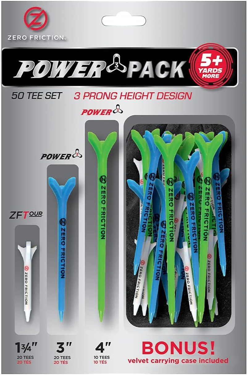 Zero Friction Golf Tee Variety Pack, 50 Tee Set, Includes Bonus Velvet Carrying Pouch image number 3