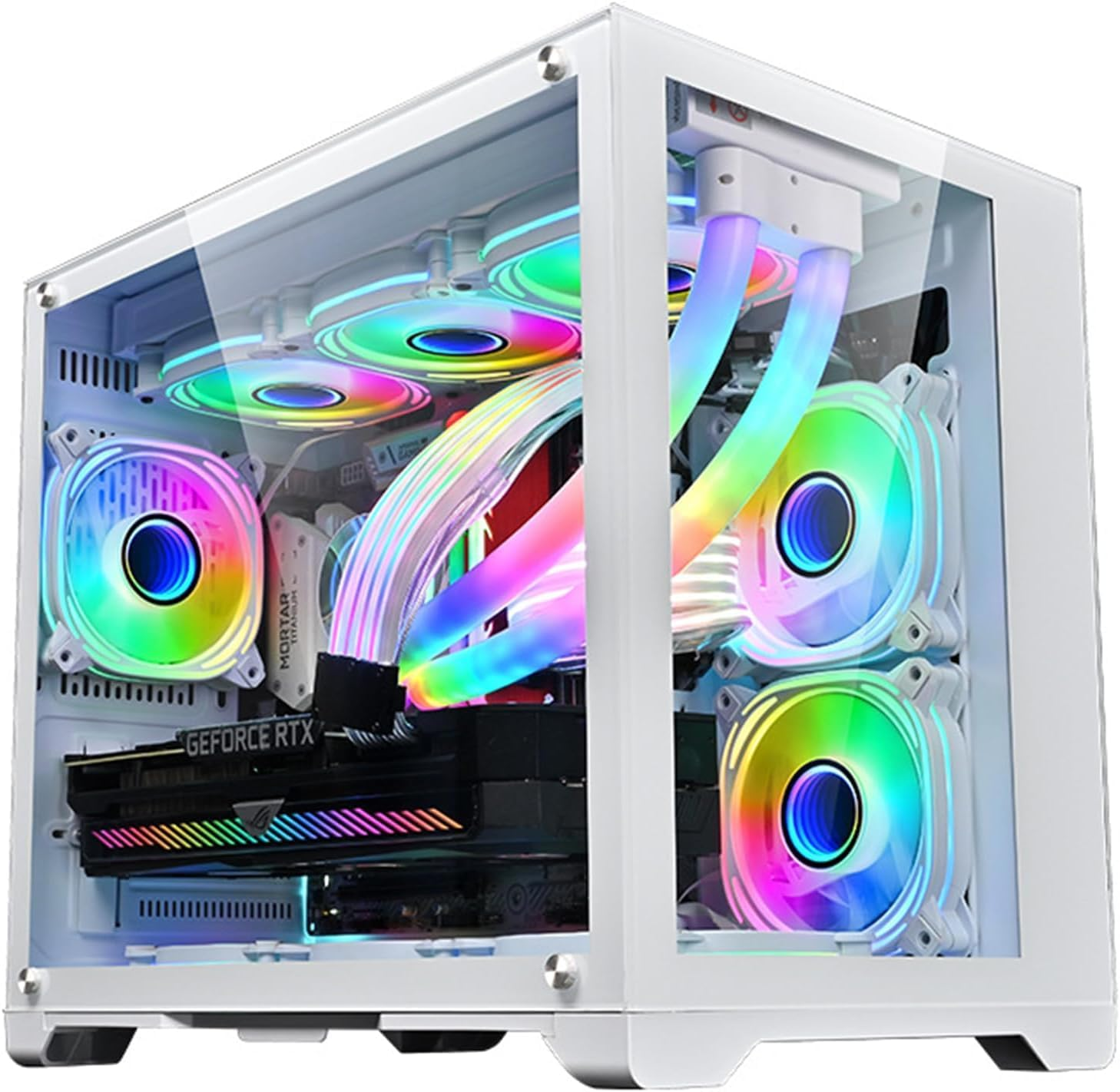LIODUX MATX Gaming Computer Case, PC Case with Dual Chamber Panoramic Tempered Glass, 360Mm Radiator Support, High-Airflow Dual-Chamber Computer Tower Case - without Fans (White) image number 4