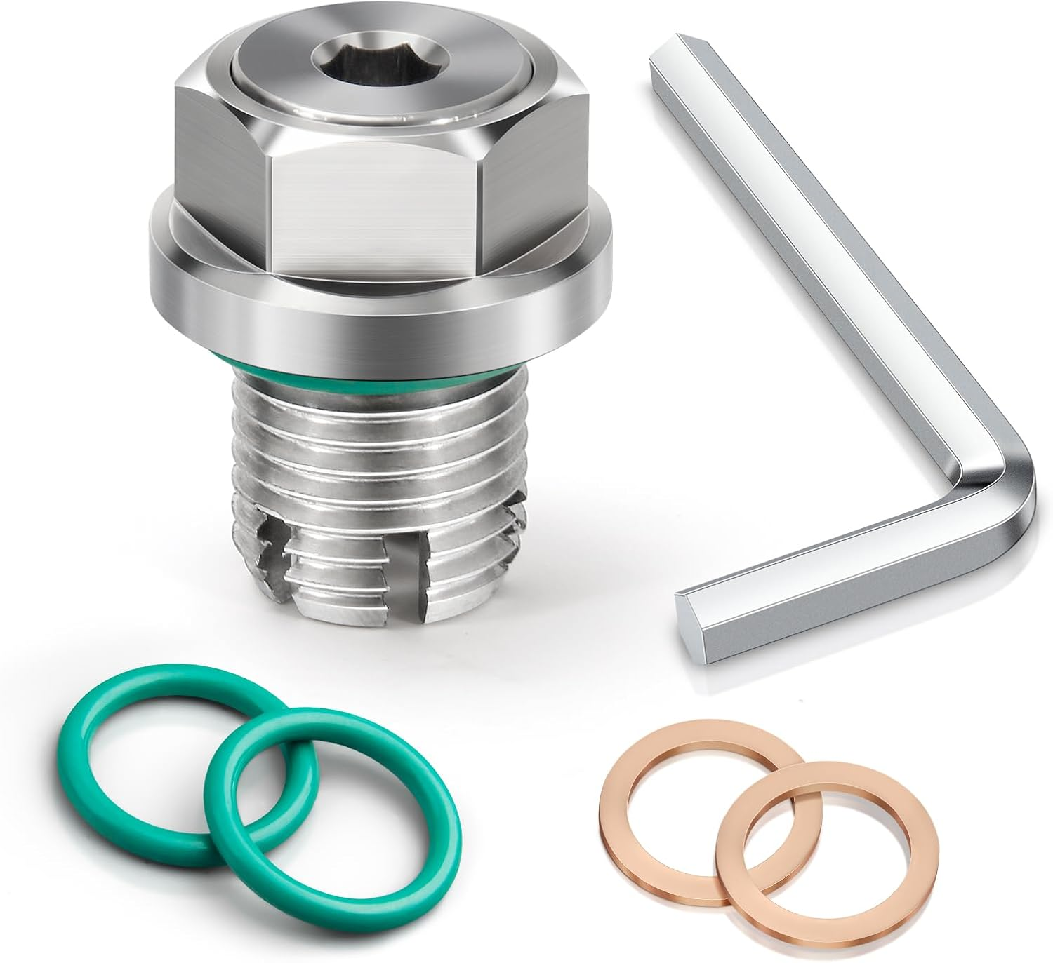 M14.1-1.5 X 15Mm Oversize Piggyback Oil Drain Plug, Stainless Steel Self Tapping Oil Pan Thread Repair Kit image number 1