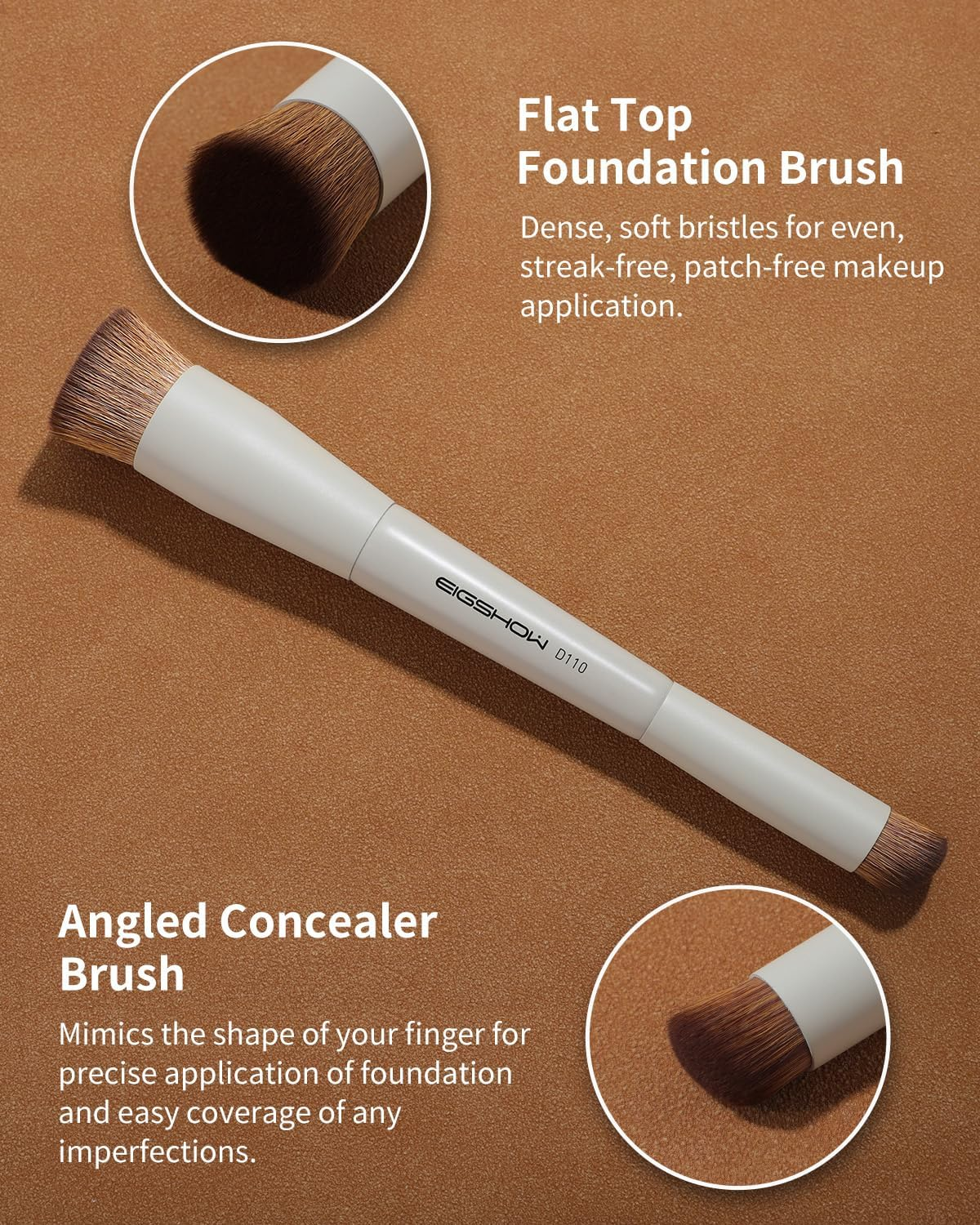 EIGSHOW Foundation Brush, Undereye Concealer Brush Oblique Concealer Brush Kabuki Brush, Flat Foundation Makeup Brush, Cream Application (D110) image number 4