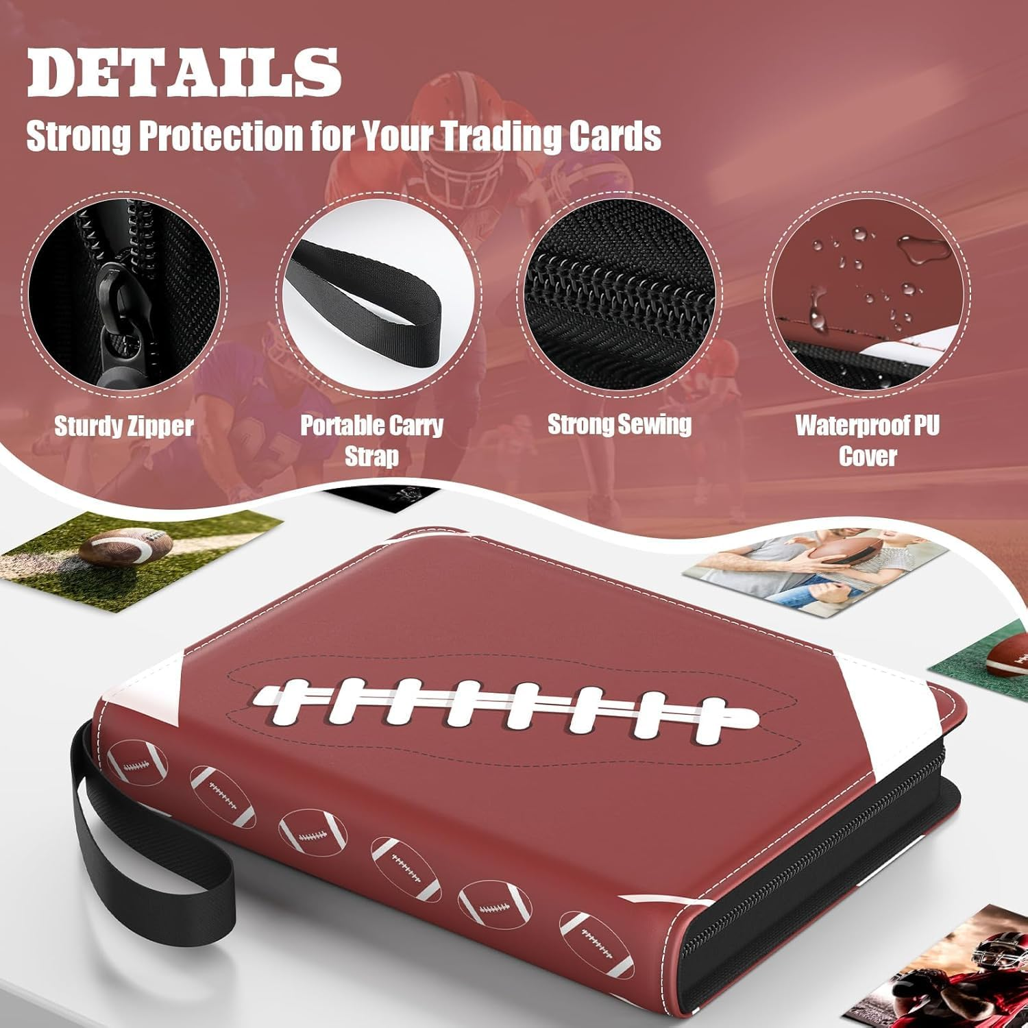 900 Pockets Card Binder, 9 Pocket Trading Card Holder, Trading Cards Albums with 50 Removable Sleeves, Card Binder Compatible for TCG Yugioh MTG Baseball Football Cards (Red) image number 6