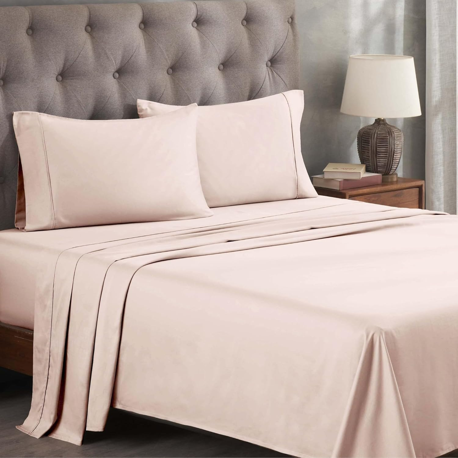 Superior 400 Thread Count Egyptian Cotton Sheet Set, Bedroom Sheets, Modern Home Essentials, Bedding Basics, 1 Elastic Deep Pocket Fitted Bed Sheet, 1 Flat Sheet, 2 Pillowcases, Full, Pink