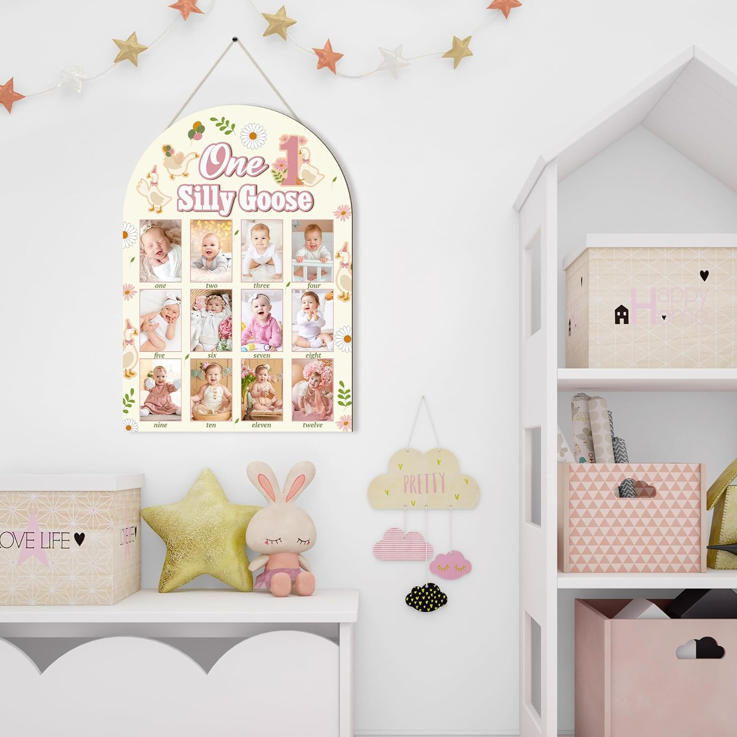 R HORSE My First Year Photo Frame Board, 3D One Silly Goose Birthday Decorations Display Wood Board, Baby First Year Picture Frame 12 Months Milestone 1St Birthday Nursery Decor Gift for Boy Girl image number 4