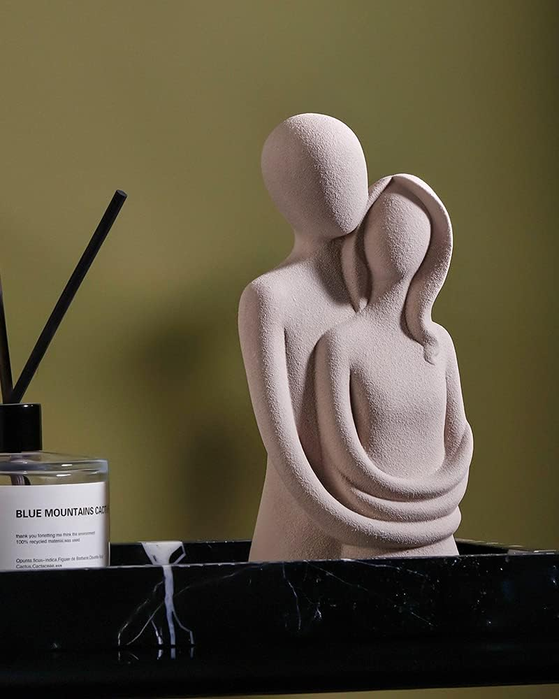 HYFAN Love Statue Hugging Couple Ceramic Decor Romantic Ornament Figurine Gift Meaningful Sculpture for Bedroom Home Office Shelf Desktop Decoration (White)