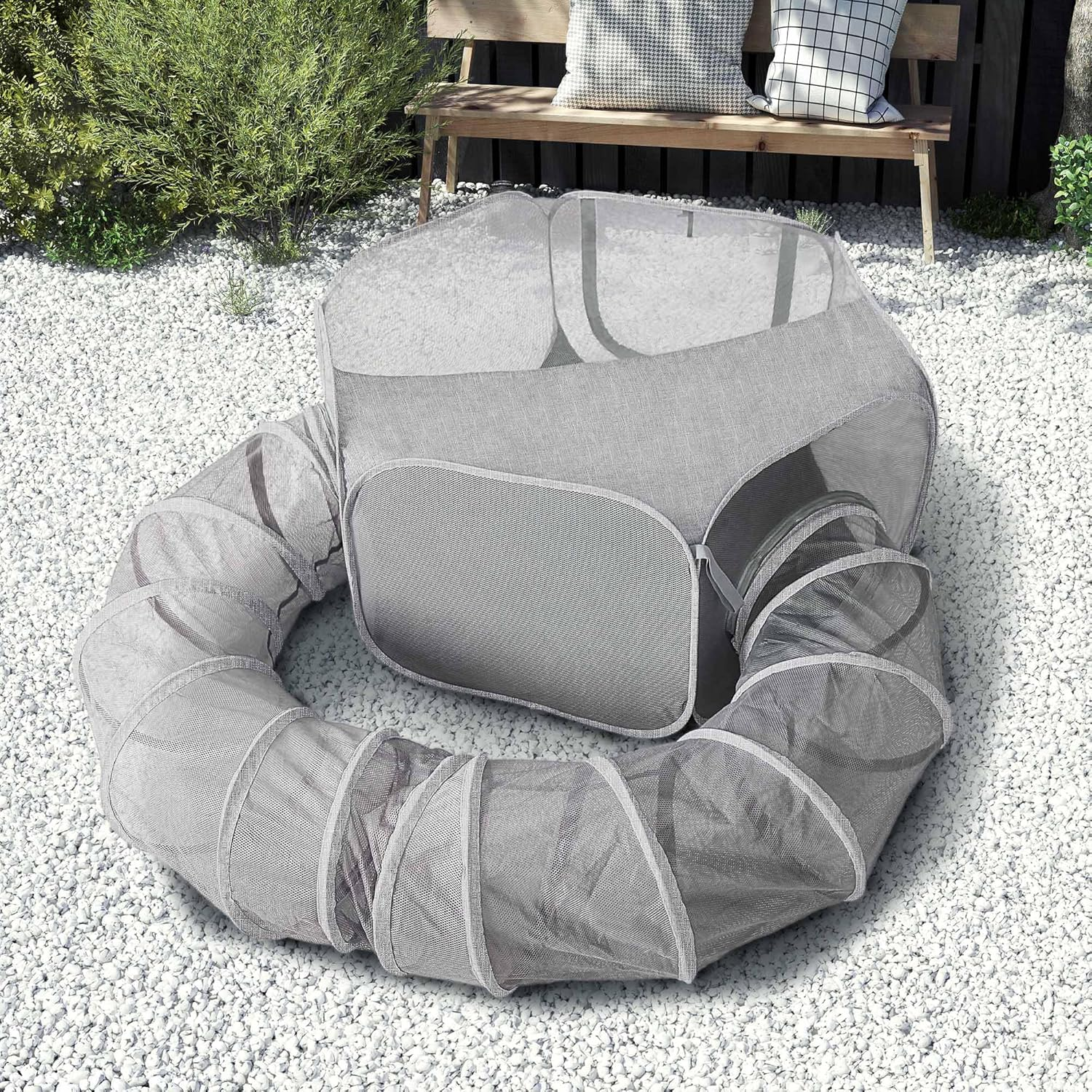 X-ZONE PET Outdoor Cat Enclosure, Portable Catio Playground, Enclosed Tent Playpen Tunnel for Indoor Cats & Small Animals, with Bag Storage 45 Inch Gray image number 1