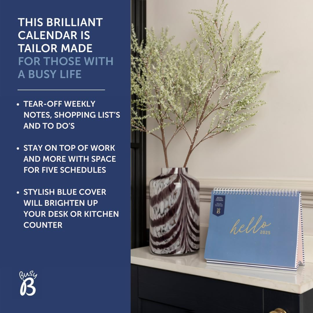Busy B 2025 Weekly Desk Calendar &ndash; Jan-Dec Blue 2025 Calendar with Built-In Stand & Flip-Top Binding &ndash; 5 Schedule Work Calendar for Office or Home - Planner for Organised Planning image number 3