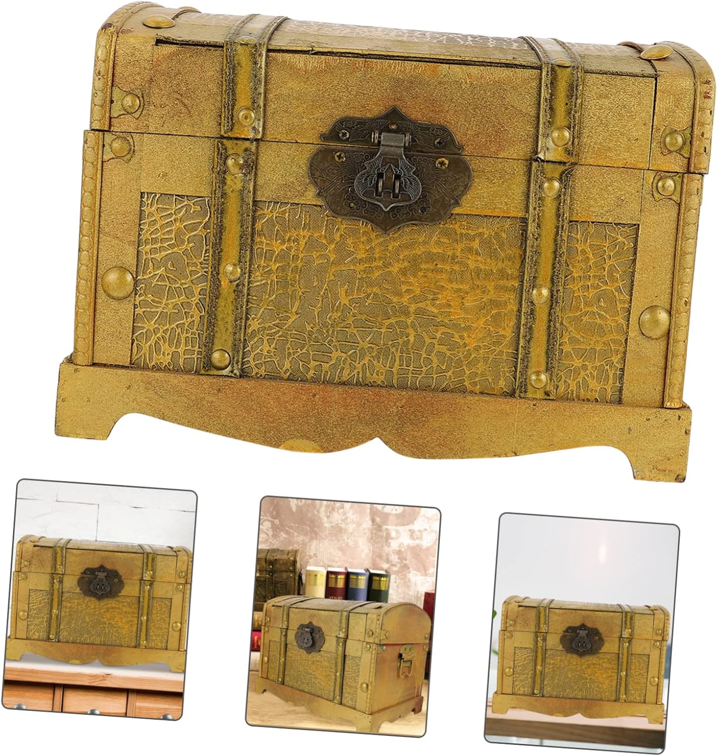 Vintage Pirate Treasure Chest Large Storage Box Lock Distressed Wooden Treasure Box for Jewelry and Decorative Display image number 2