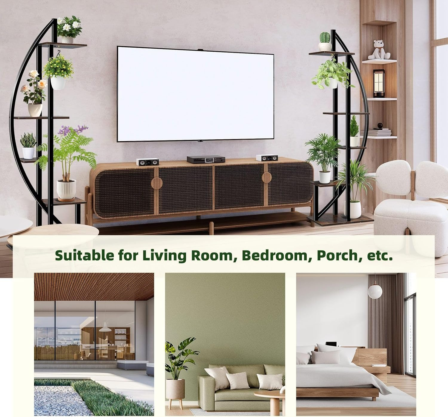 2Pcs 5 Tiered Plant Stand Shelf Metal Half Moon Style Flower Pot Holder Indoor Outdoor Corner Shelves Garden Herb Large Storage Rack Black Brown