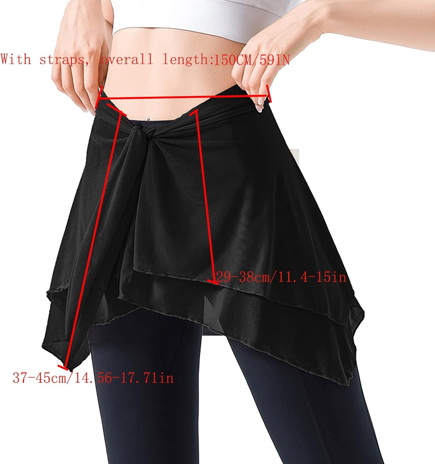 Lopsity Women Yoga Ballet Tennis Jogging Skirts Tie up Skirts Yoga Sport Wrap Short Skirt Cover up Chiffon Skirt Workout Running Wrap Athletic Skirt - Black image number 4
