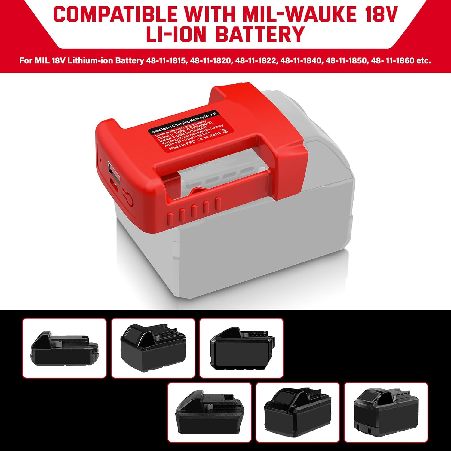 2 Packs USB Charger for Milwaukee 18V M18 Battery, Power Connector with USB and Type-C Charging Interface, Power Wheel Adapter (Adapter Only) - For Mak 18V image number 6