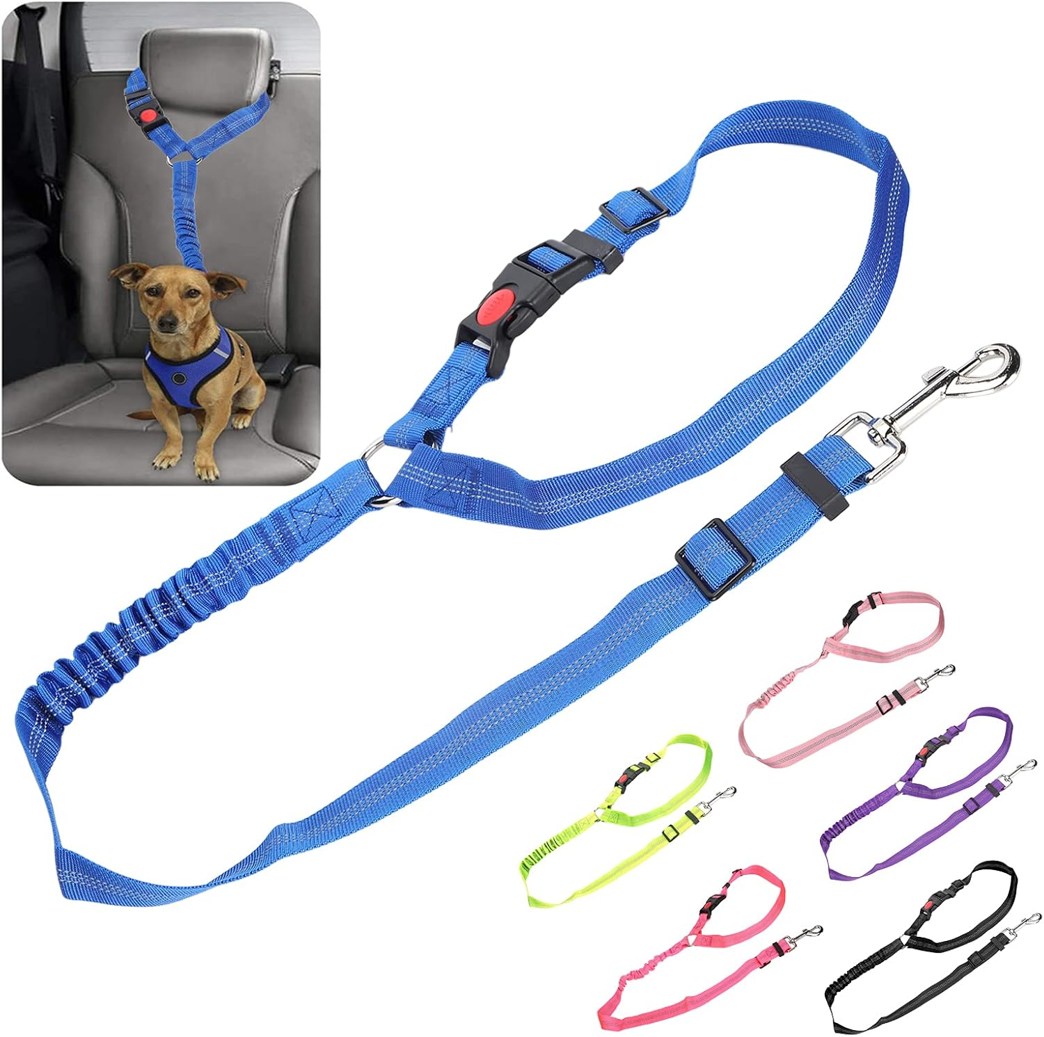 EVTSCAN Pet Seat Belt, Pet Adjustable Headrest Seat Belt Dog Nylon Reflective Safety Seatbelt Strap for Car(Black) image number 3