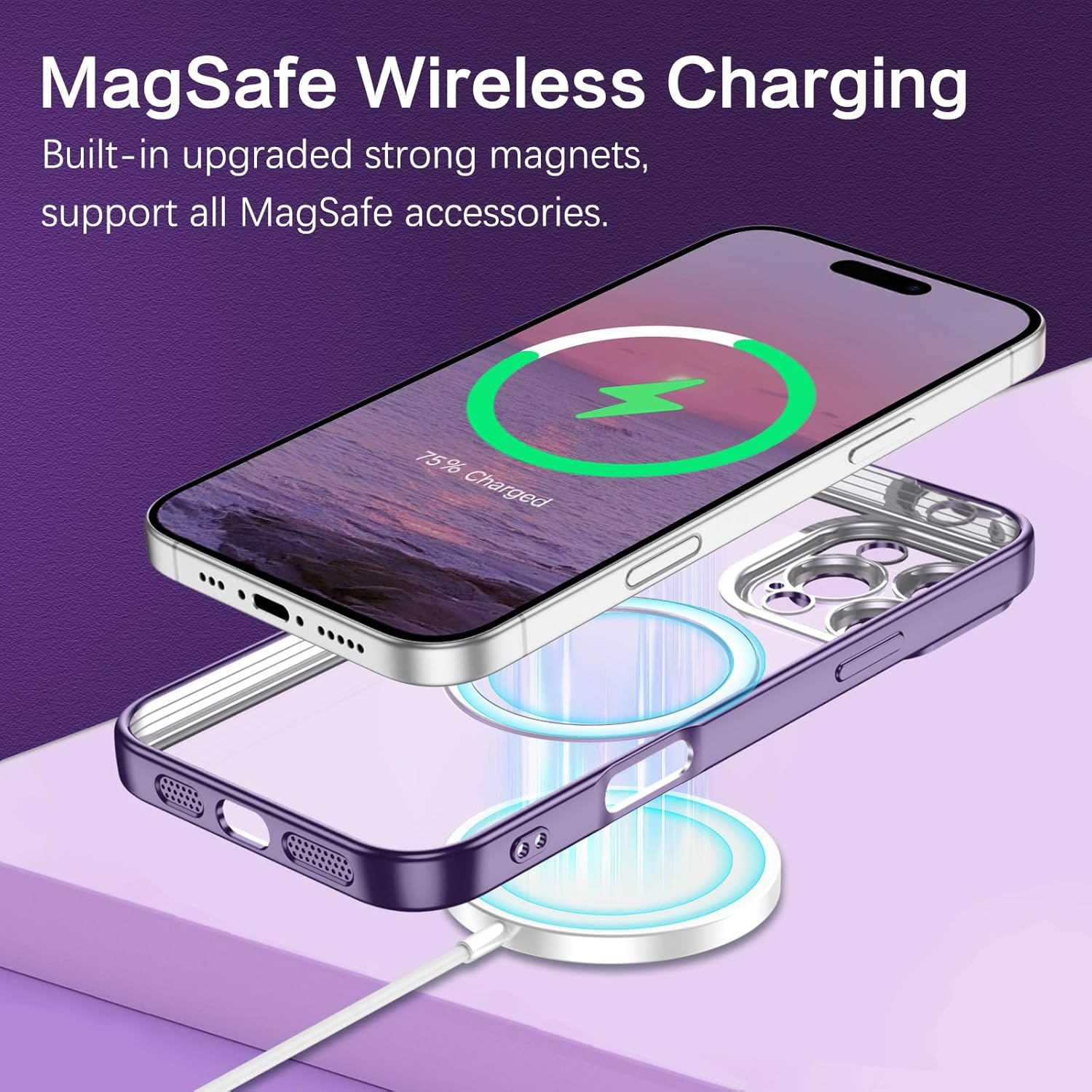 Gaobao Magnetic for Iphone 16 Pro Max Case, [Compatible with Magsafe] Luxury Sparkle Shiny Full Body Protective Slim Fit Phone Cases Covers for Iphone 16 Pro Max 6.9 Inch 2024, Purple Glitter image number 5