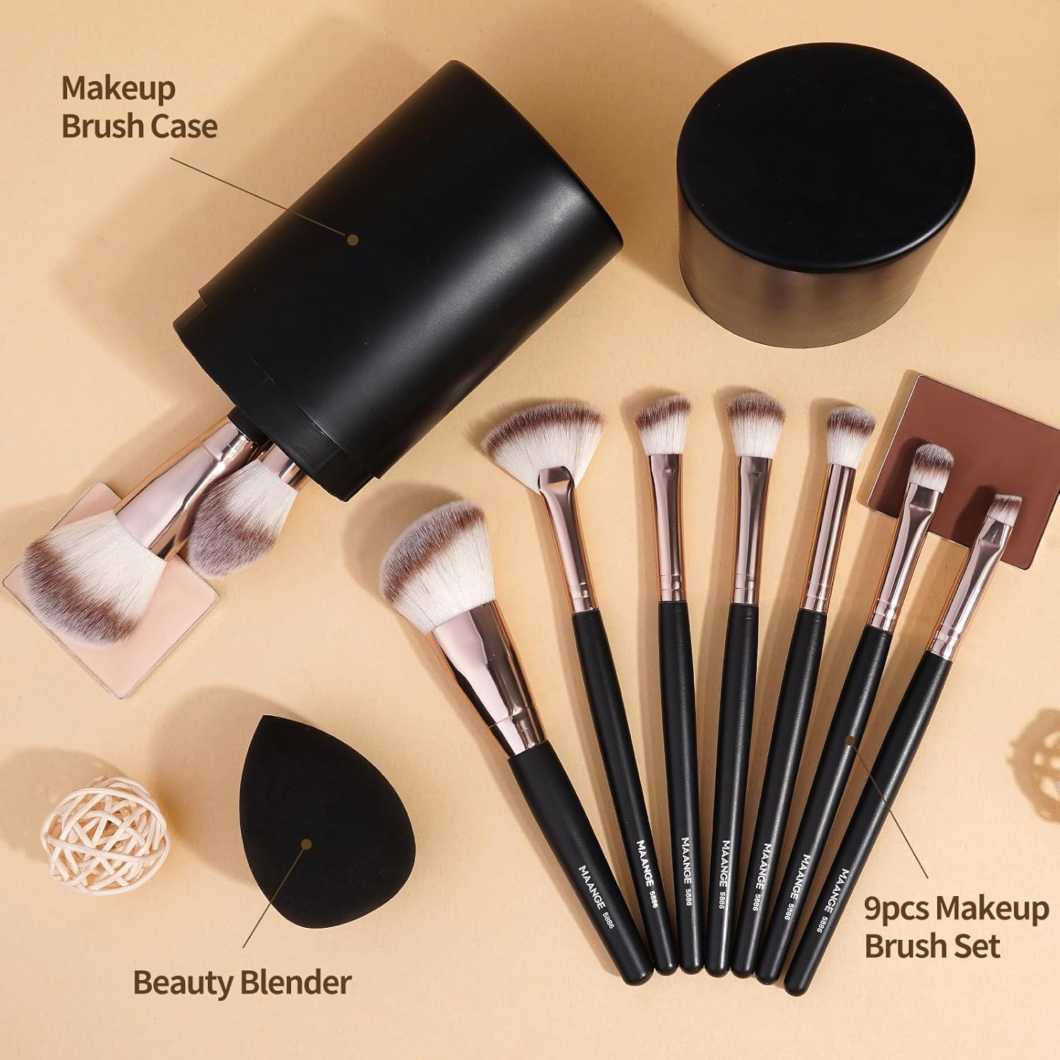 Makeup Brushes 11 Pcs Easy-Taken Travel Makeup Brush Set Foundation Eye Shadows Blush Face Powder Concealer Mini Make up Brushes with Case（Black Gold） image number 6