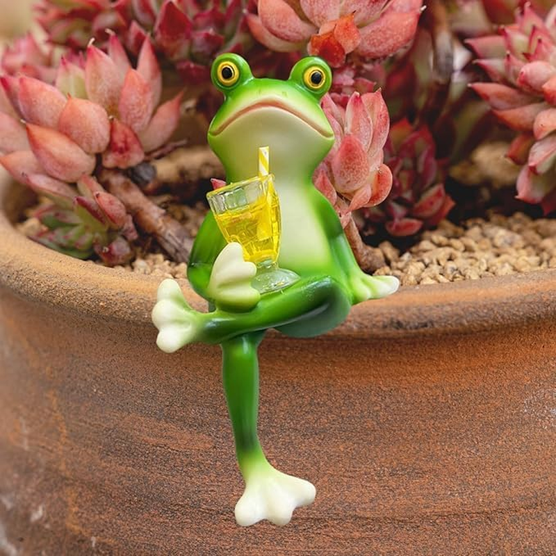 1 Pcs Resin Frog Garden Statue - Hand-Painted Cute Cartoon Frog Figurine for Outdoor Decor, Patio, Flower Pots & Lawn Ornaments ([C] Sit) image number 4