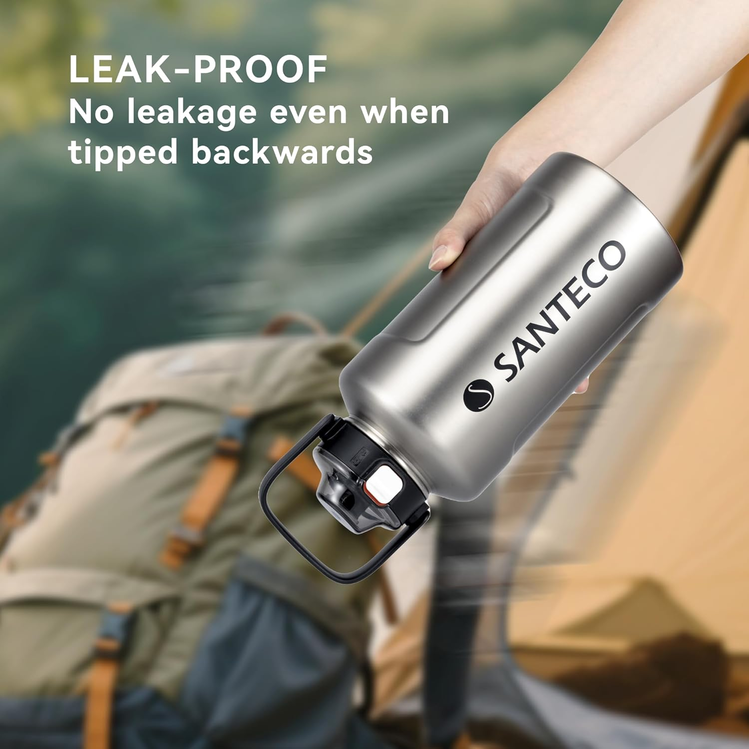 SANTECO 1.2L Vacuum Insulated Sports Water Bottle &ndash; Detachable Shoulder Strap, Leakproof, Keeps Hot 12H/Cold 24H, Wide Mouth with Straw (Silver, Stylish Design for Sports Drinks) - Steel image number 6