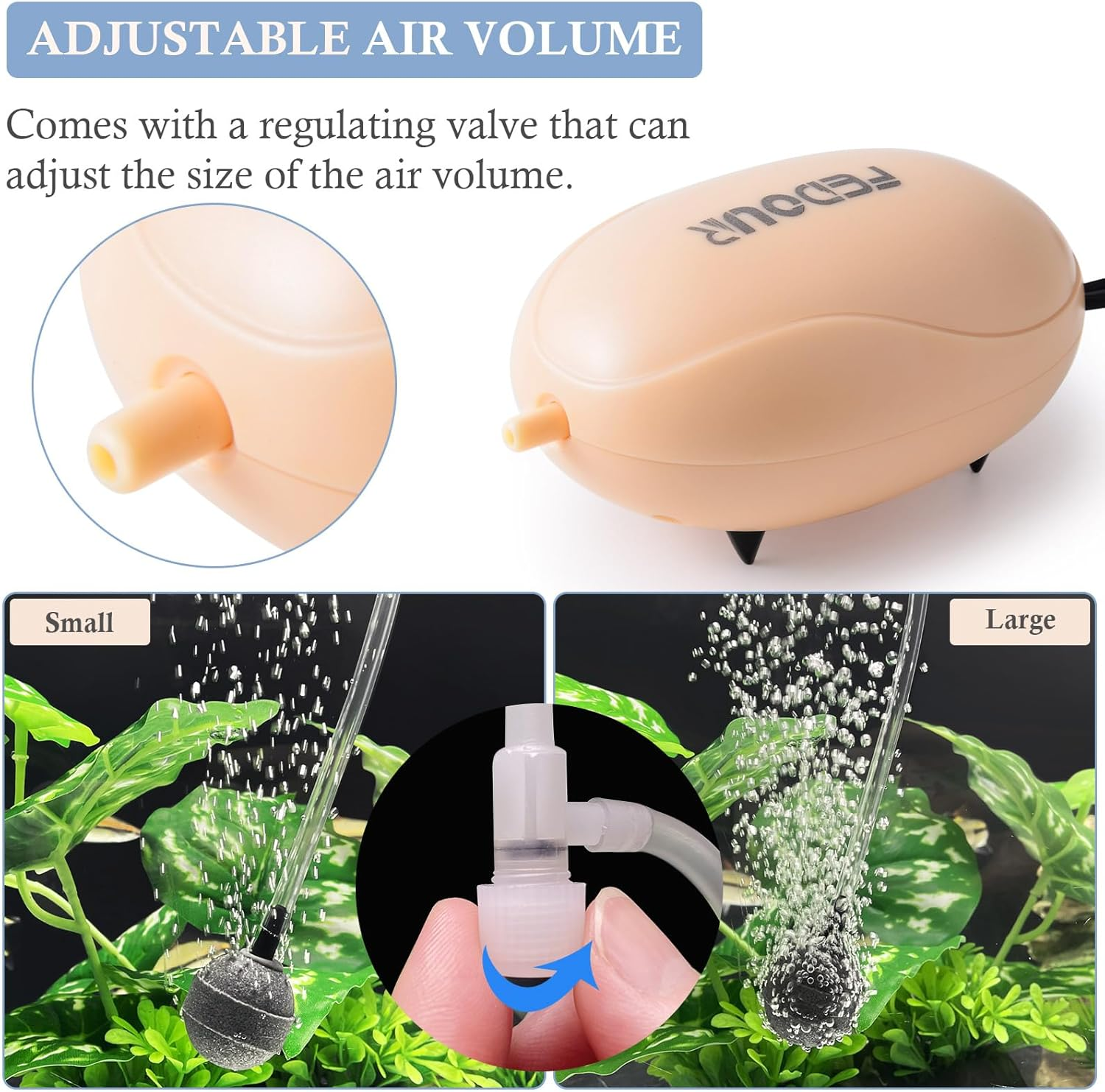 FEDOUR Mini Aquarium Air Pump, Quiet Fish Tank Oxygen Pump with Single Outlet, Aquarium Air Bubbler with Complete Accessories for up to 75L Fish Tanks, Betta Tanks, Shrimp Tanks image number 2