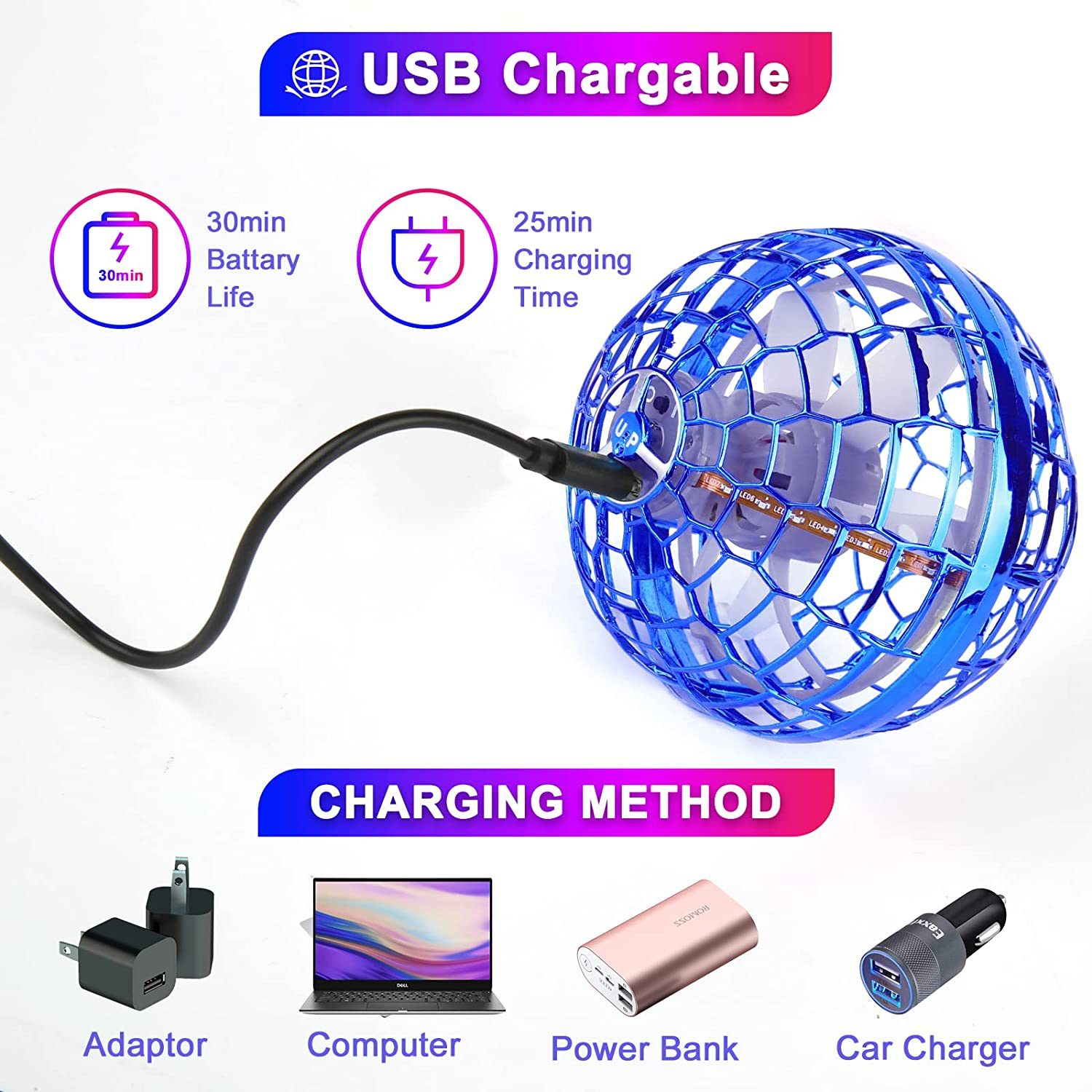 Flying Ball Toys - Magic Orb Hover Ball, Hand Controlled Flying Spinner Mini Drone, 360&deg; Rotating Floating Boomerang Ball with Built-In RGB LED Lights, Cool Flying Toy for Kids Indoor & Outdoor Fun image number 4