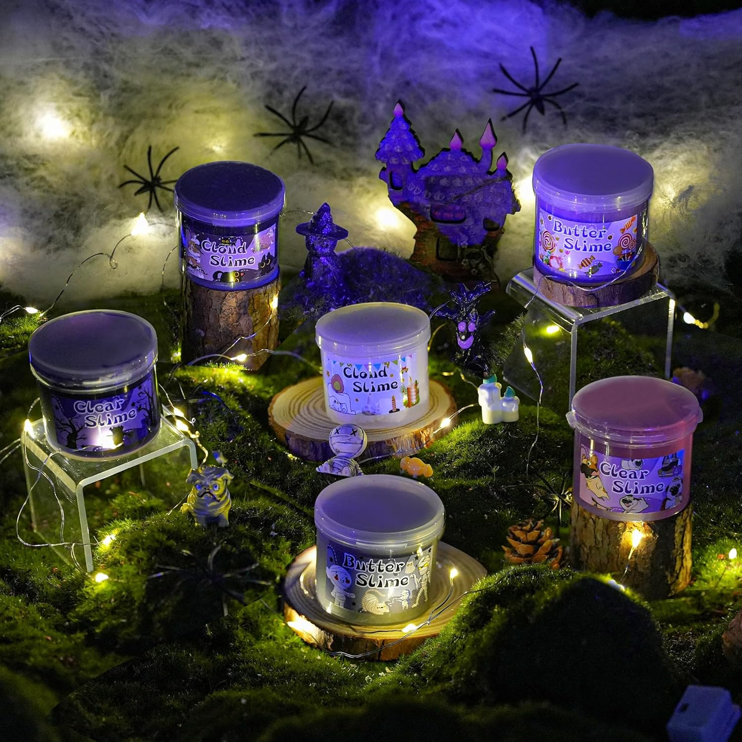 LAWOHO Set of 6 Purple and Black Slime Set with Fluffy Cloud Slime, Clear Slime & Butter Slime, Children'S Birthday Halloween Party Bag Girls and Boys image number 6