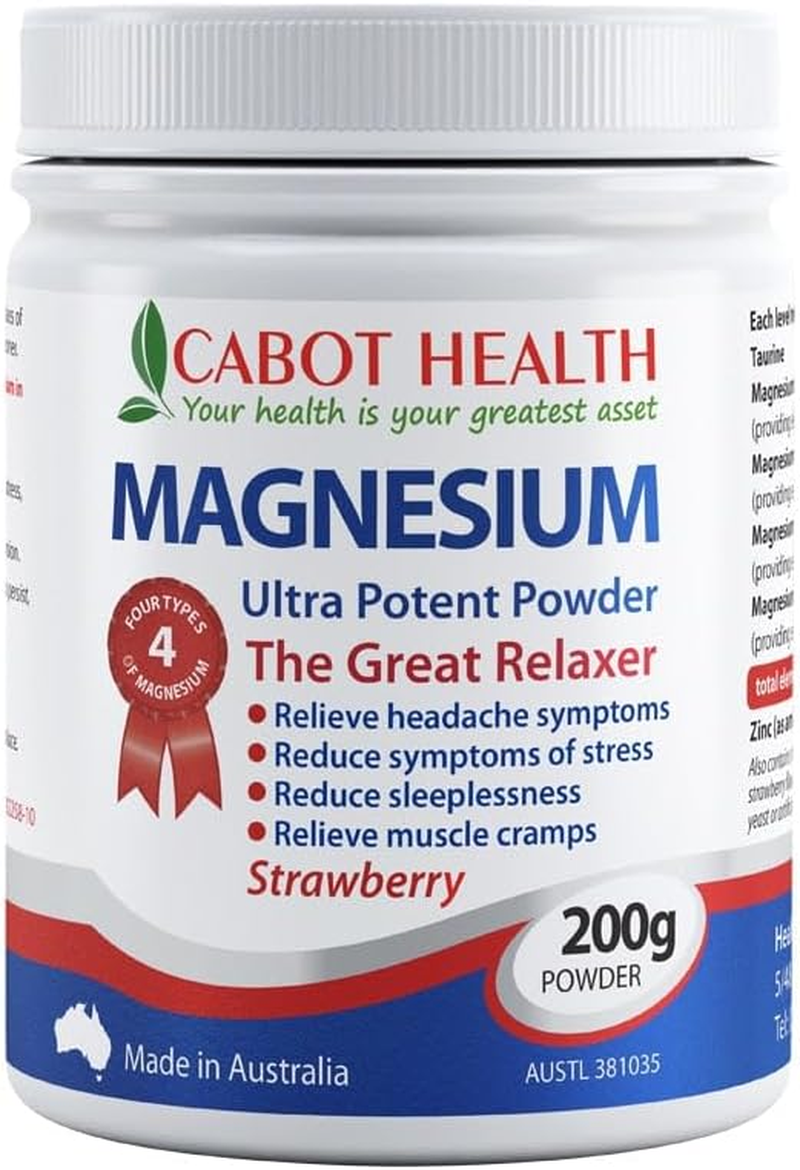 Cabot Health Magnesium Ultra Potent Powder, Strawberry, 200 Grams