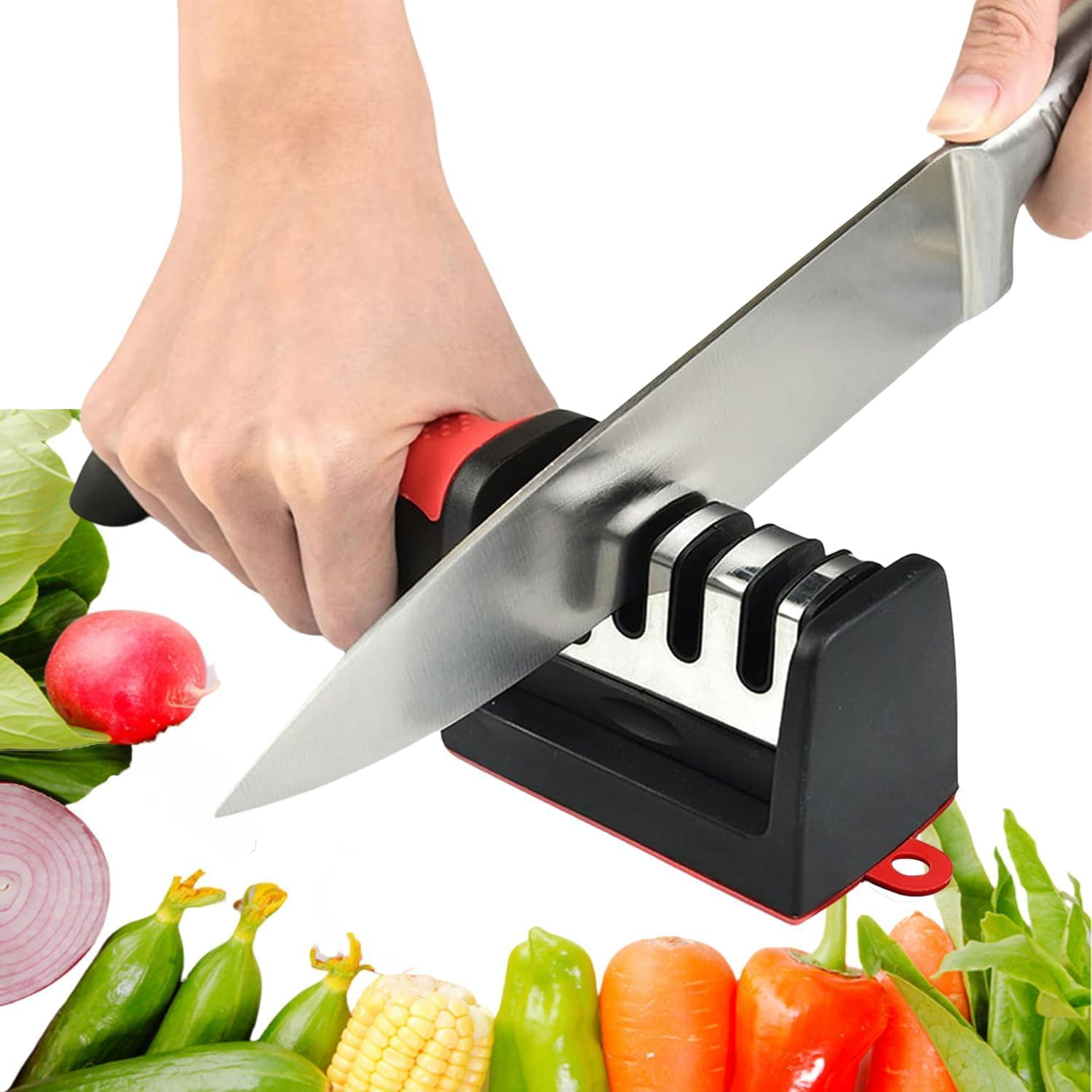 4-In-1 Knife Sharpener with Safety Gloves &ndash; Ultimate Sharpening Tool for Ceramic, Steel Knives & Scissors