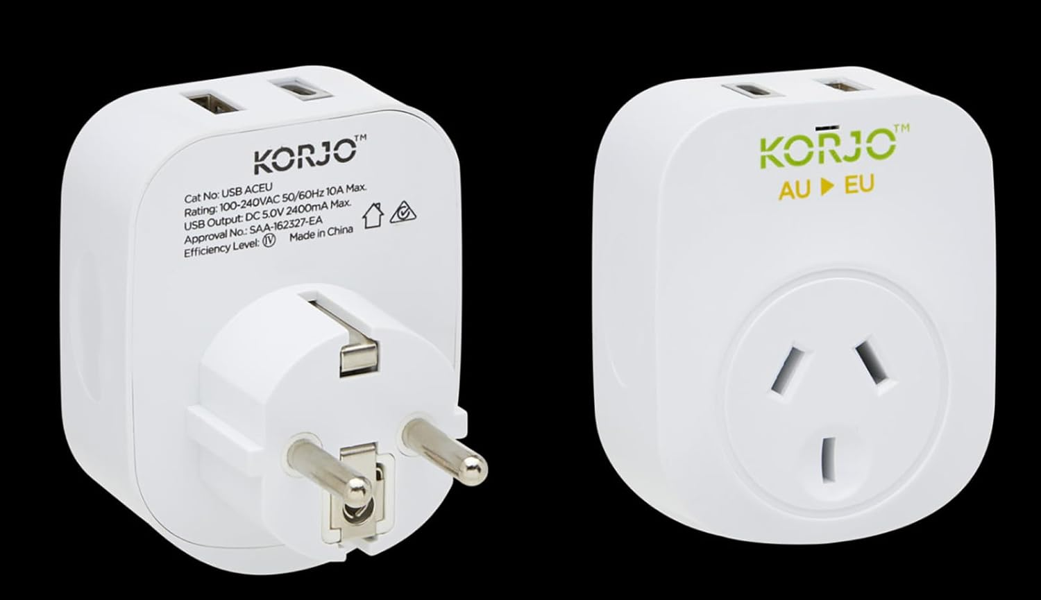 Korjo USB A&C & Power Adaptor - EU, White image number 1