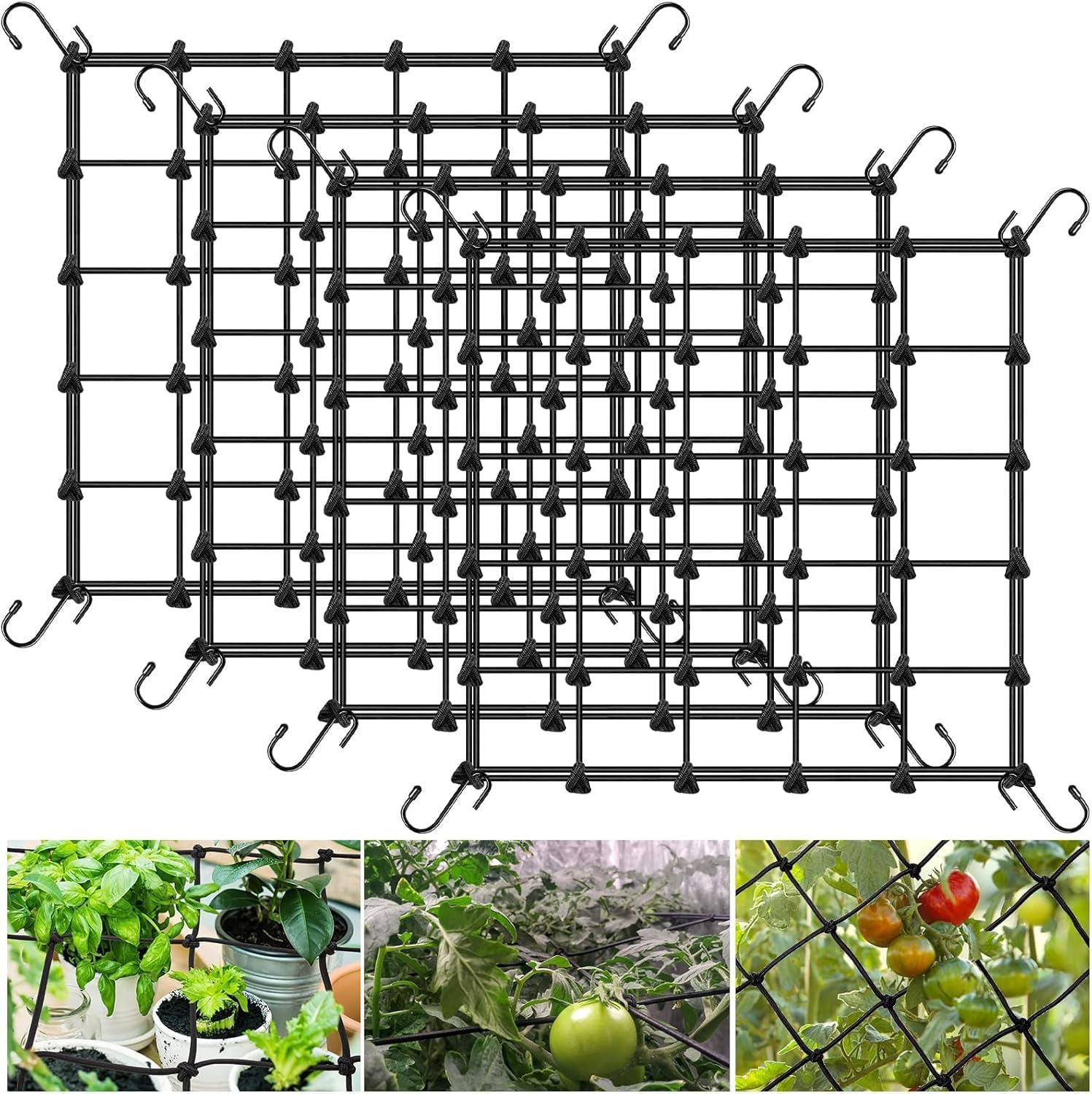 2X2 Trellis Net for Grow Tent, Flexible Grow Tent Netting Small Squares, 4 Pack Elastic Trellis Netting Plant Net Scrog Support with Hooks for Grow Tents